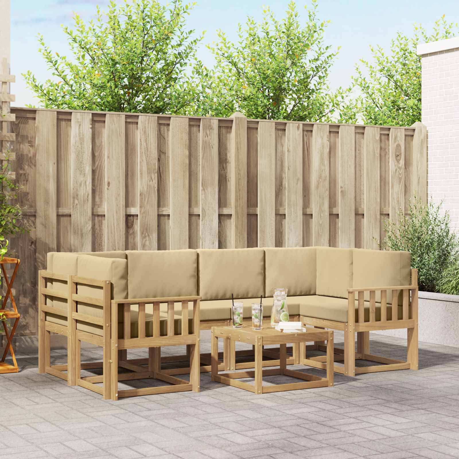 vidaXL Outdoor-Sofagarnitur mit Kissen 7 pcs Weiß und Beige