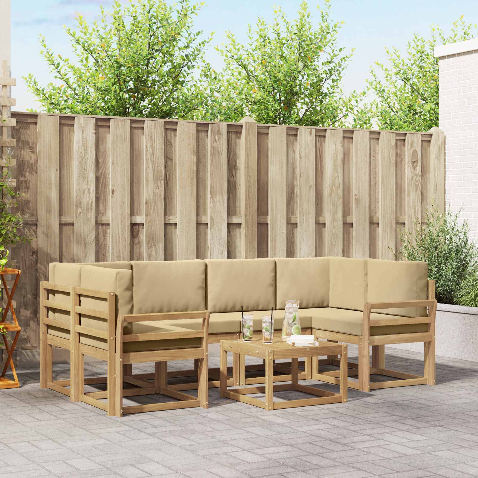 vidaXL Outdoor-Sofagarnitur mit Kissen 7 pcs Weiß und Beige