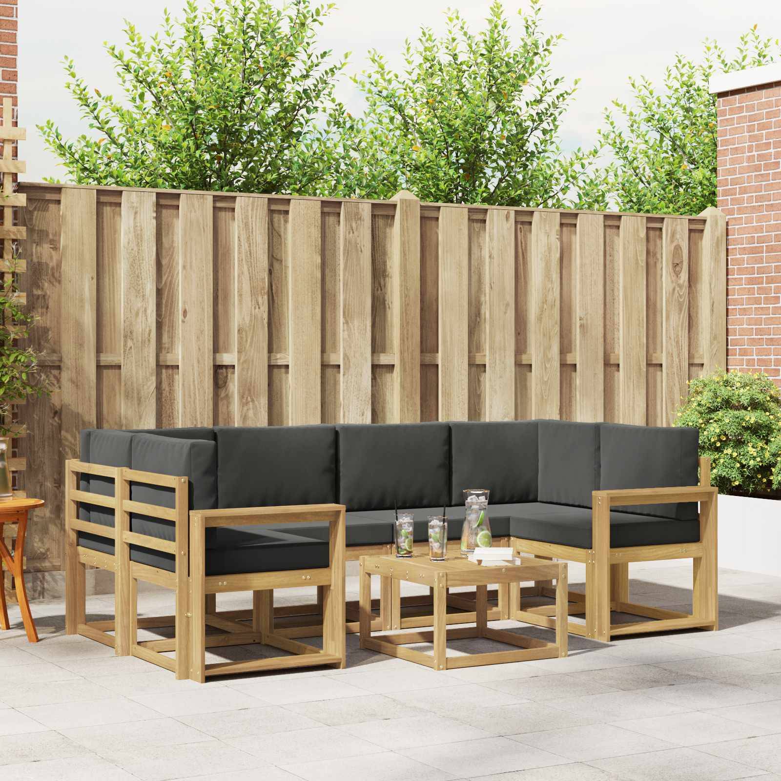vidaXL Outdoor-Sofagarnitur mit Kissen 7 pcs Weiß und Anthrazit