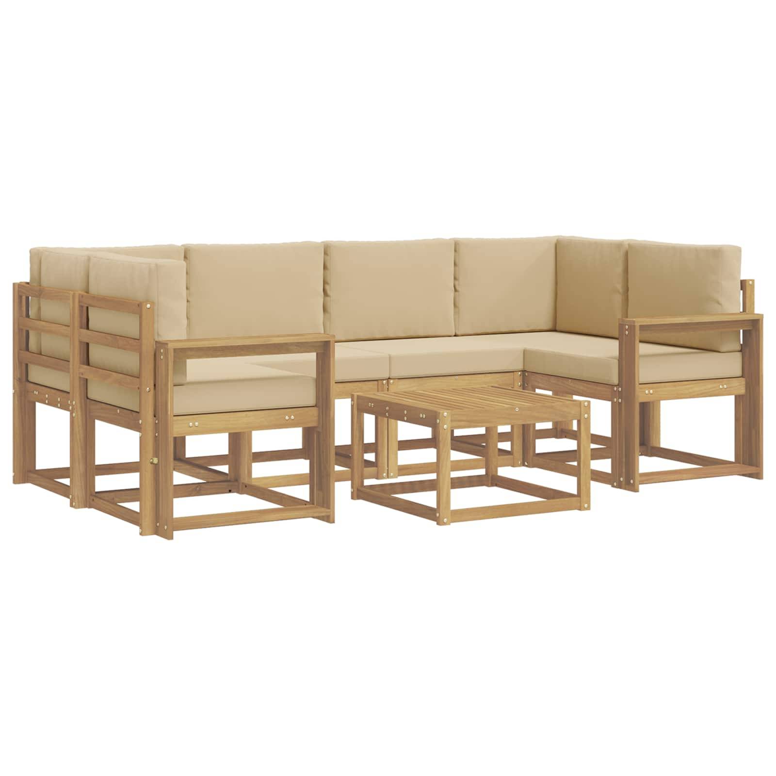 vidaXL Outdoor-Sofagarnitur mit Kissen 7 pcs Weiß und Beige