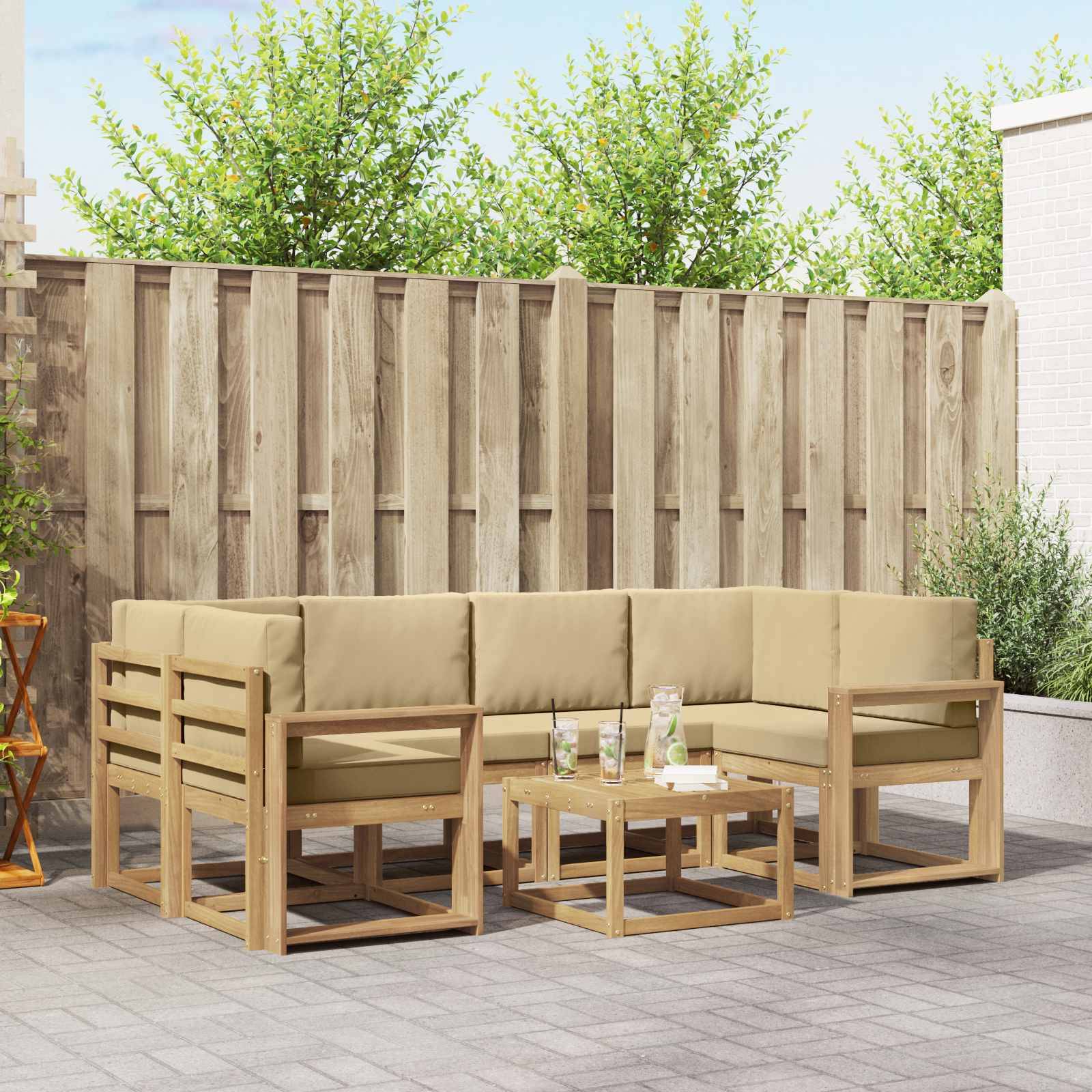 vidaXL Outdoor-Sofagarnitur mit Kissen 7 pcs Weiß und Beige