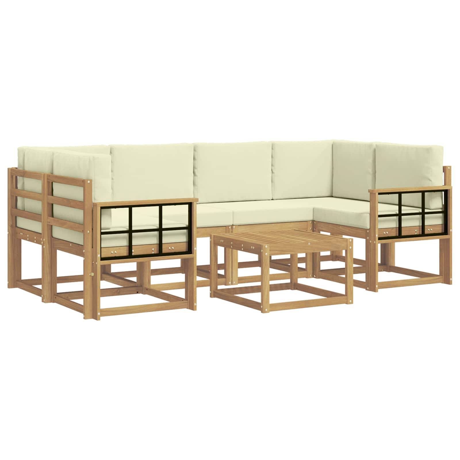 vidaXL Outdoor-Sofagarnitur mit Kissen 7 pcs Weiß und Creme