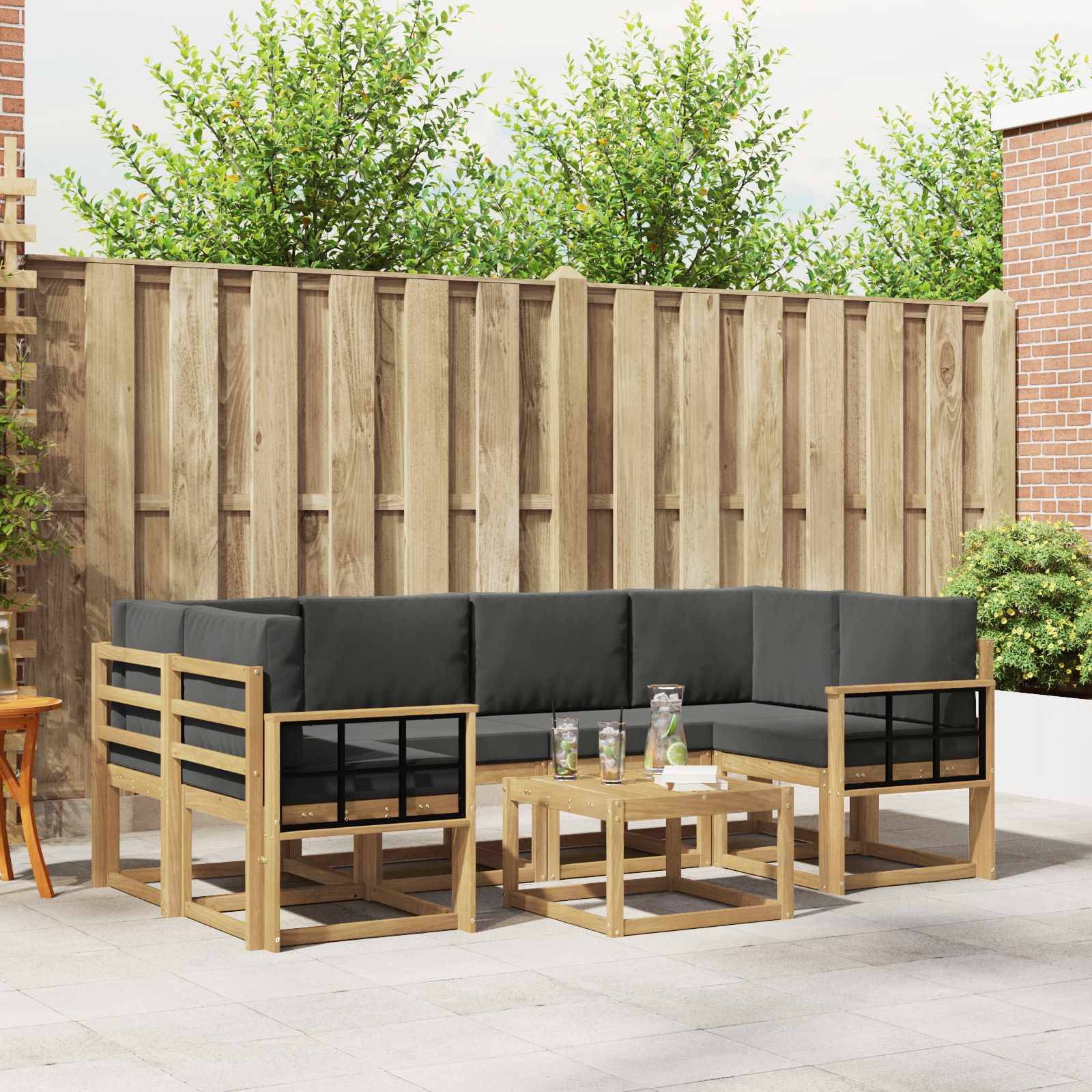 vidaXL Outdoor-Sofagarnitur mit Kissen 7 pcs Weiß und Anthrazit
