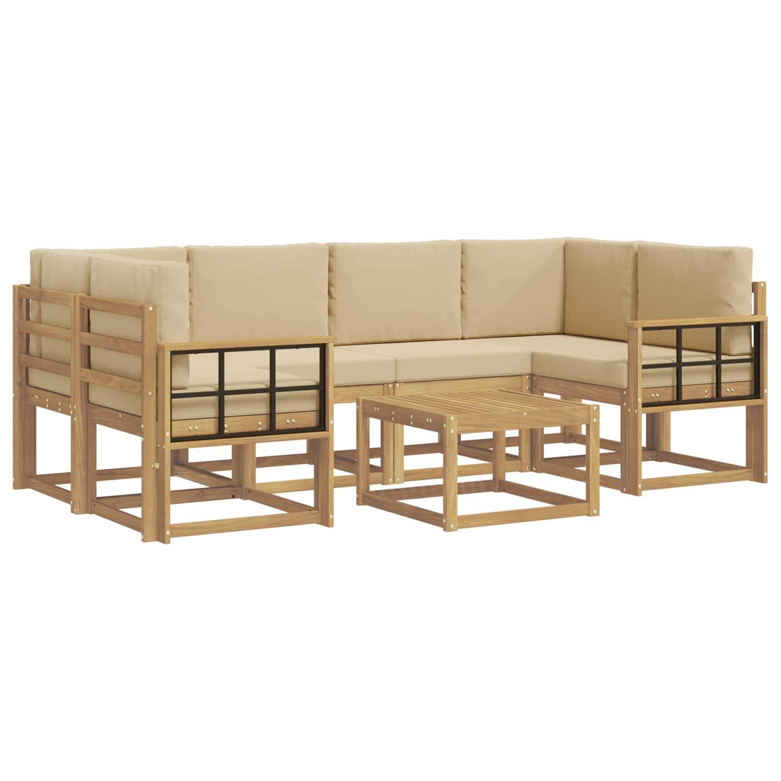 vidaXL Outdoor-Sofagarnitur mit Kissen 7 pcs Weiß und Beige