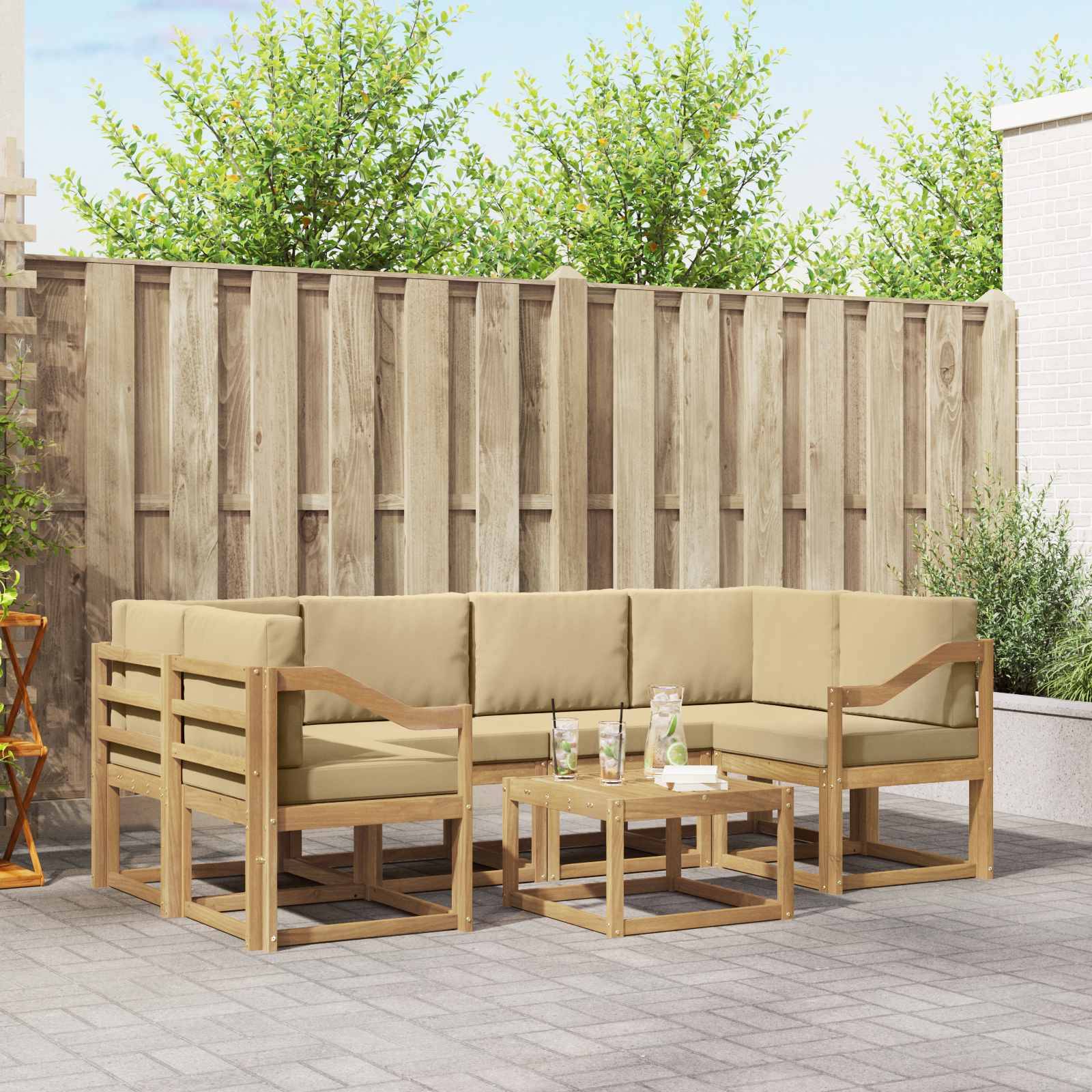 vidaXL Outdoor-Sofagarnitur mit Kissen 7 pcs Weiß und Beige
