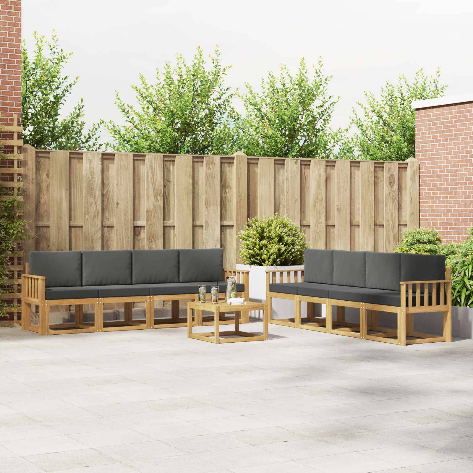 vidaXL Outdoor-Sofagarnitur mit Kissen 9 pcs Weiß und Anthrazit