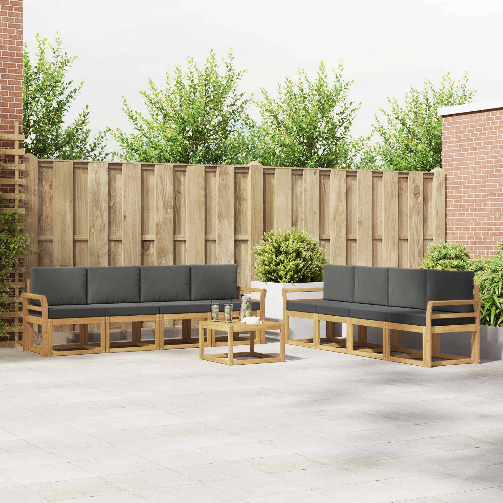 vidaXL Outdoor-Sofagarnitur mit Kissen 9 pcs Weiß und Anthrazit