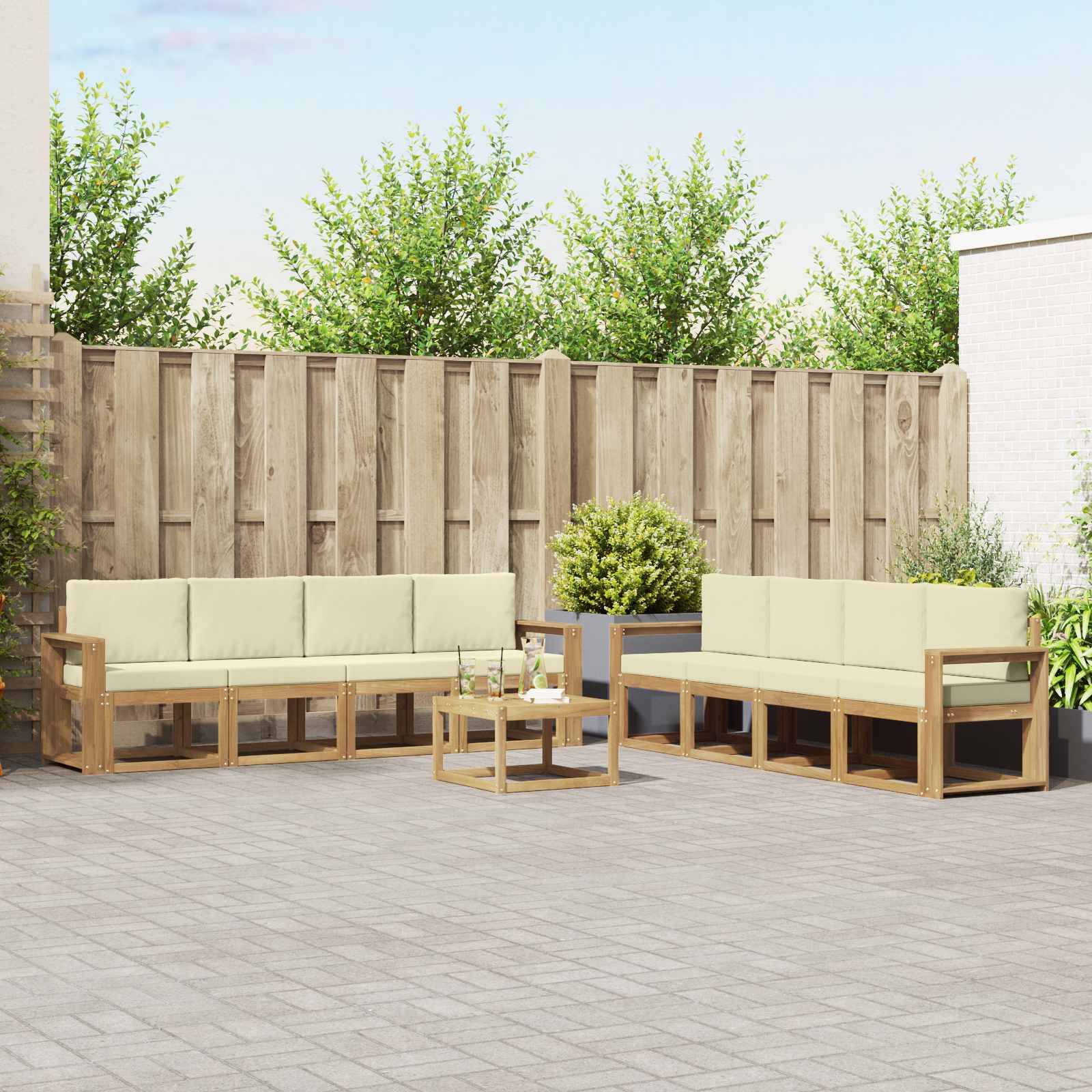 vidaXL Outdoor-Sofagarnitur mit Kissen 9 pcs Weiß und Creme
