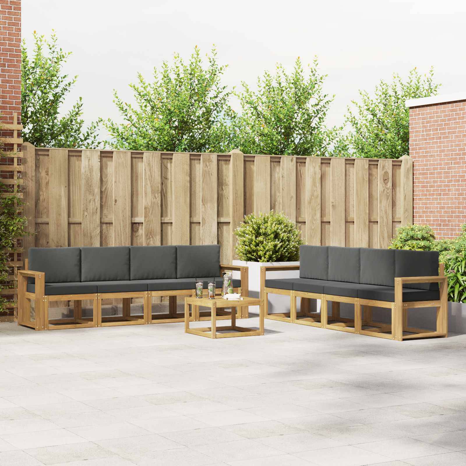 vidaXL Outdoor-Sofagarnitur mit Kissen 9 pcs Weiß und Anthrazit
