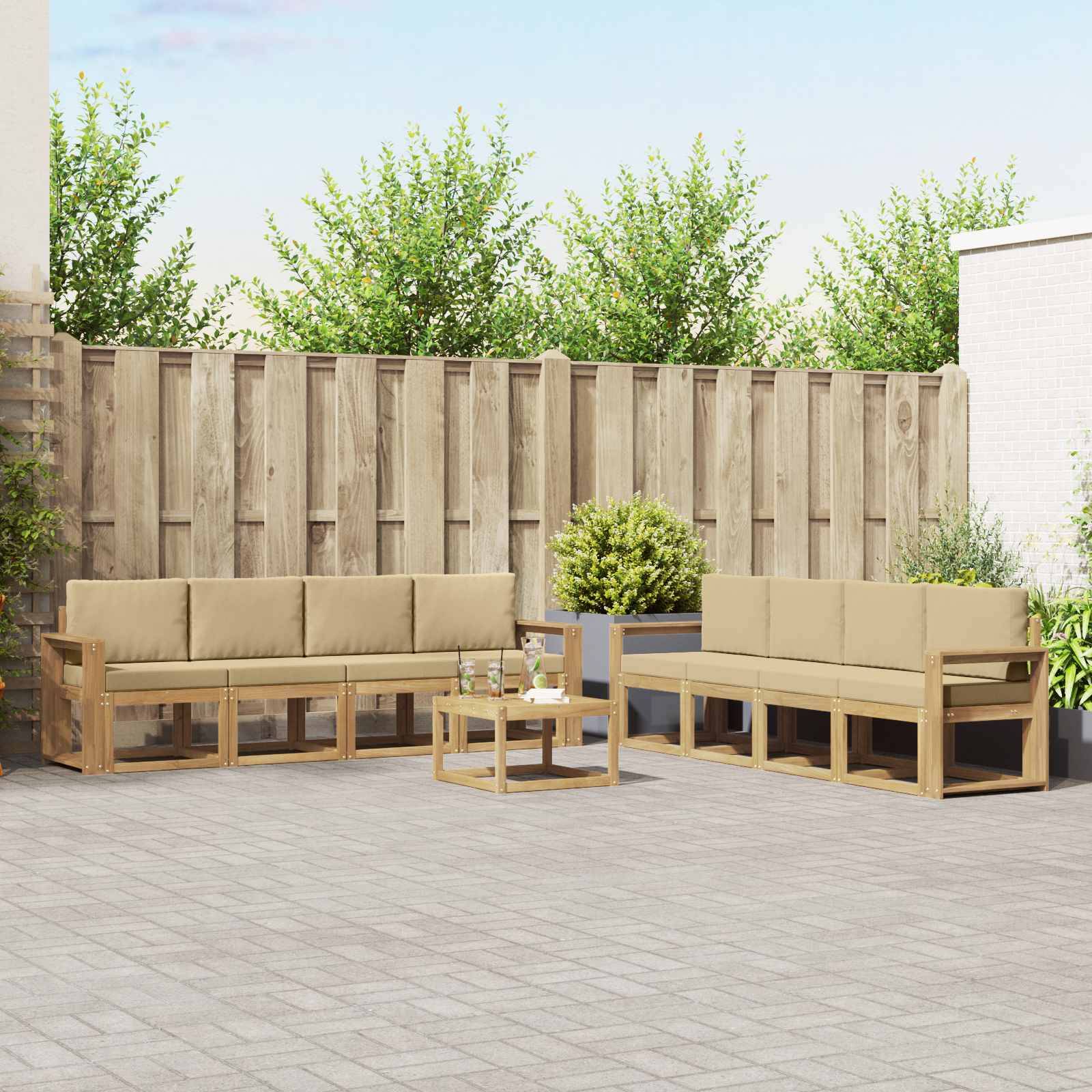 vidaXL Outdoor-Sofagarnitur mit Kissen 9 pcs Weiß und Beige