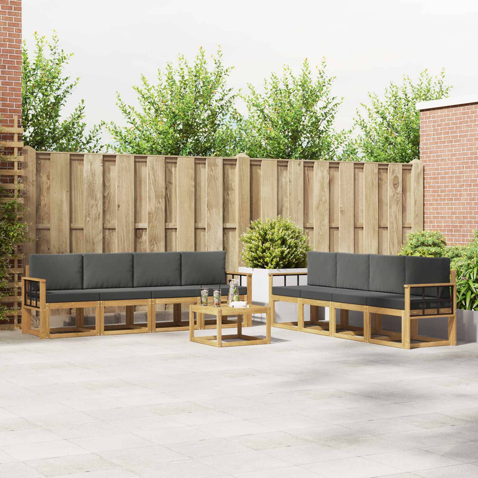 vidaXL Outdoor-Sofagarnitur mit Kissen 9 pcs Weiß und Anthrazit