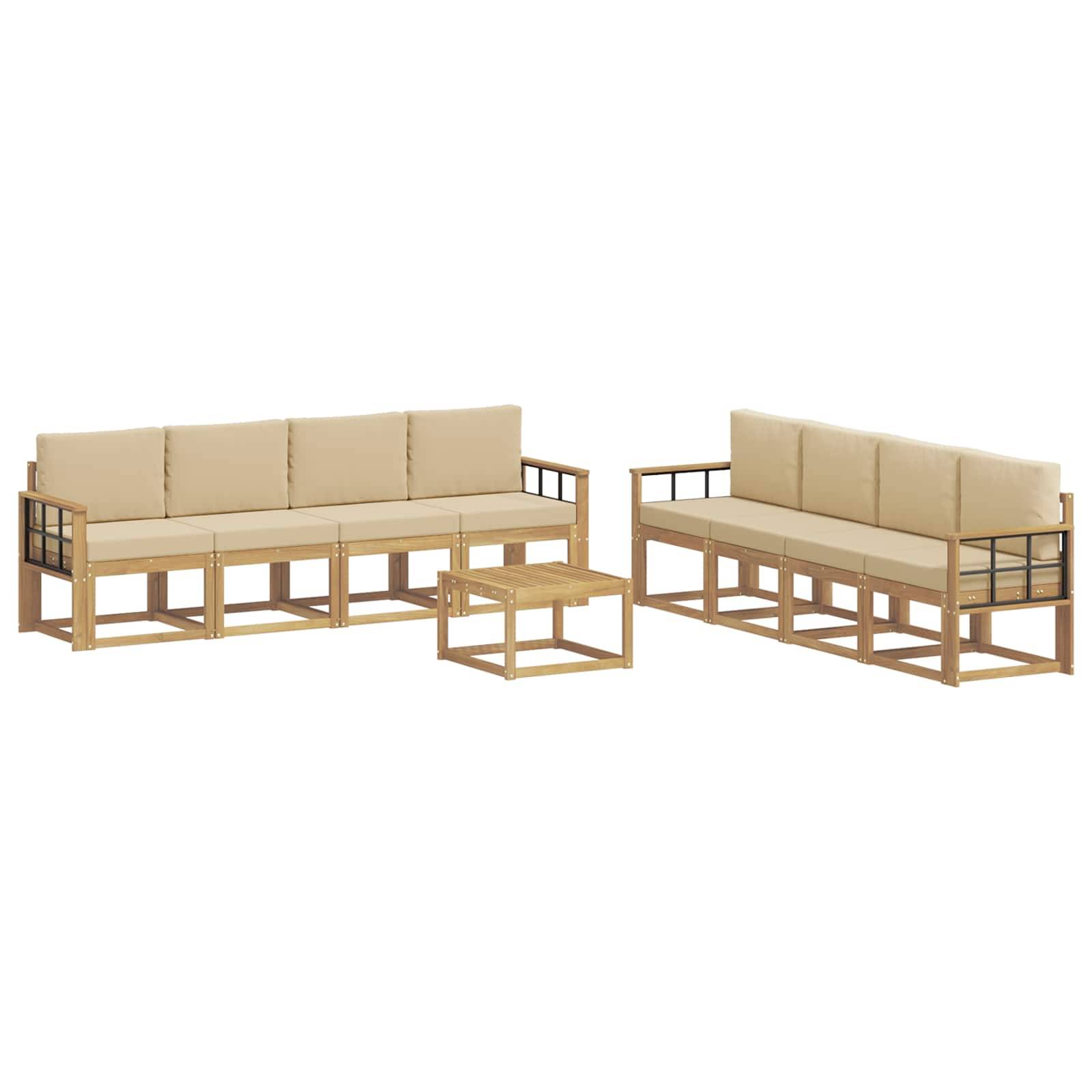 vidaXL Outdoor-Sofagarnitur mit Kissen 9 pcs Weiß und Beige