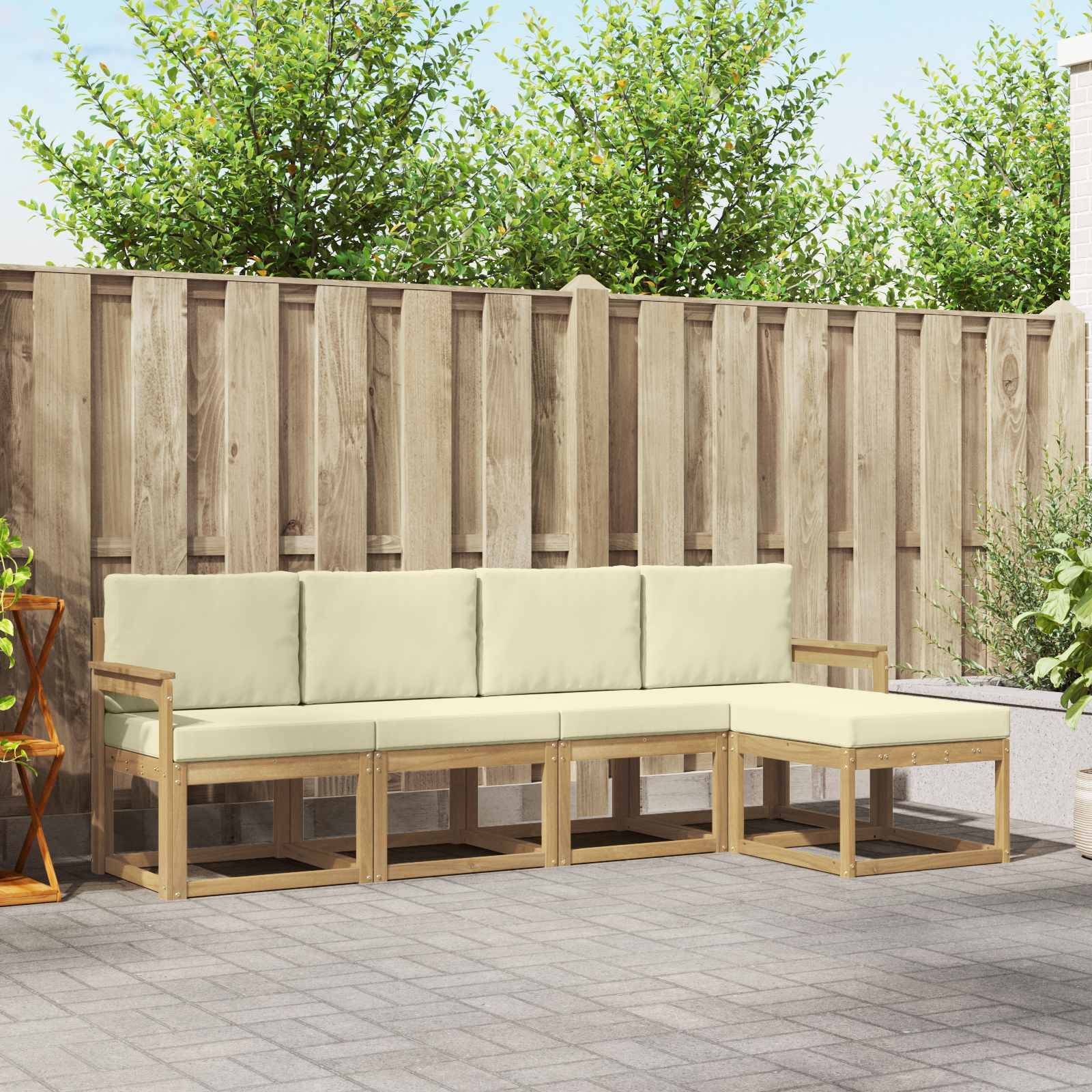 vidaXL Outdoor-Sofagarnitur mit Kissen 5 pcs Weiß und Creme