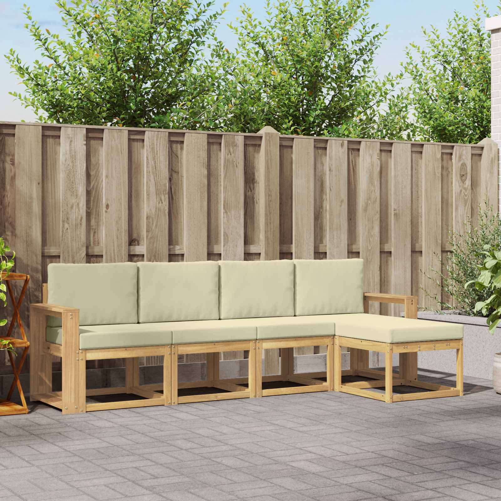 vidaXL Outdoor-Sofagarnitur mit Kissen 5 pcs Weiß und Creme