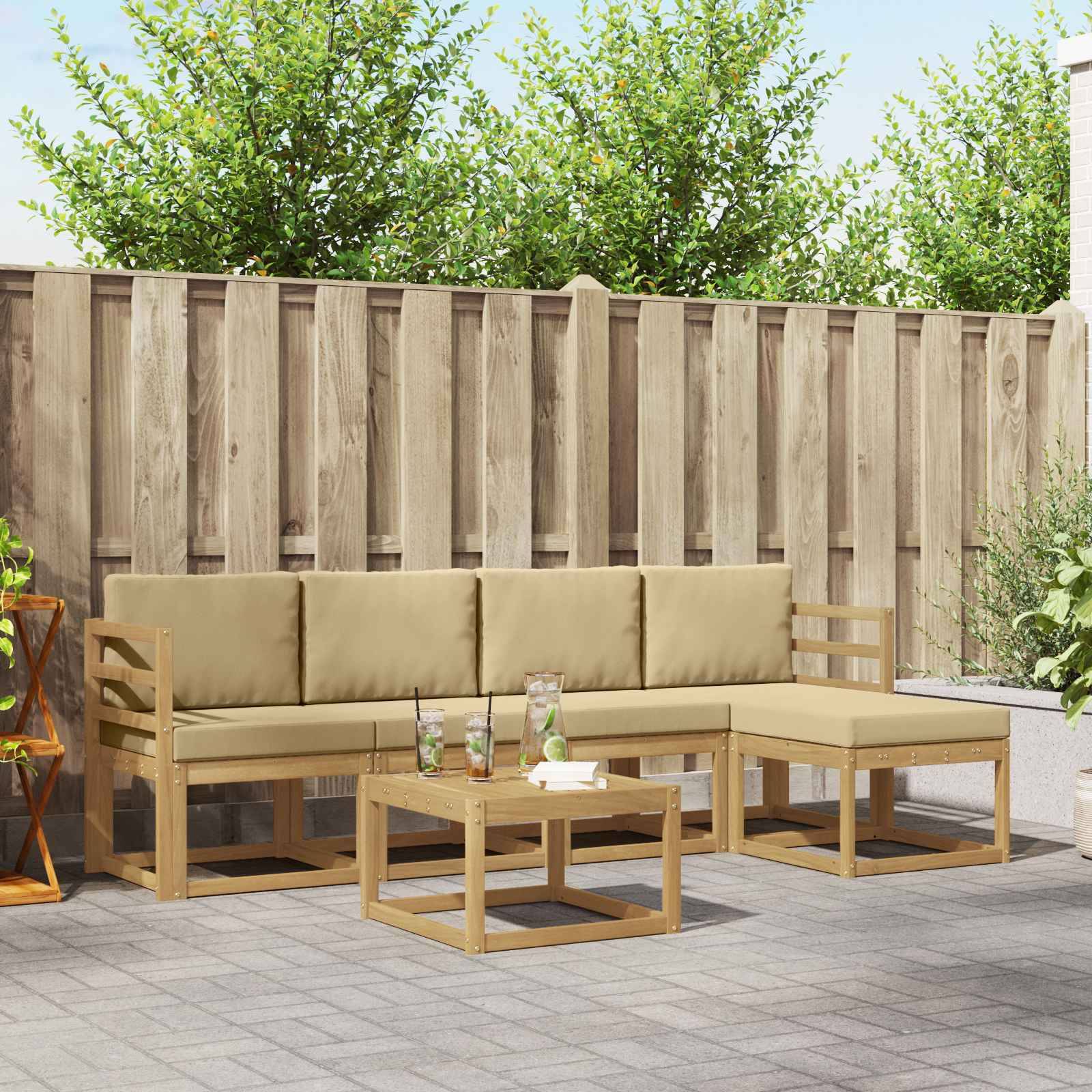 vidaXL Outdoor-Sofagarnitur mit Kissen 6 pcs Weiß und Beige