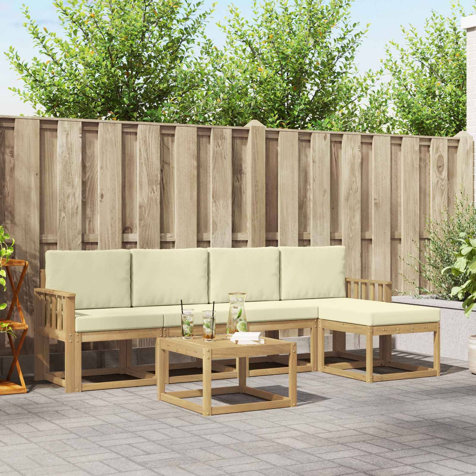 vidaXL Outdoor-Sofagarnitur mit Kissen 6 pcs Weiß und Creme