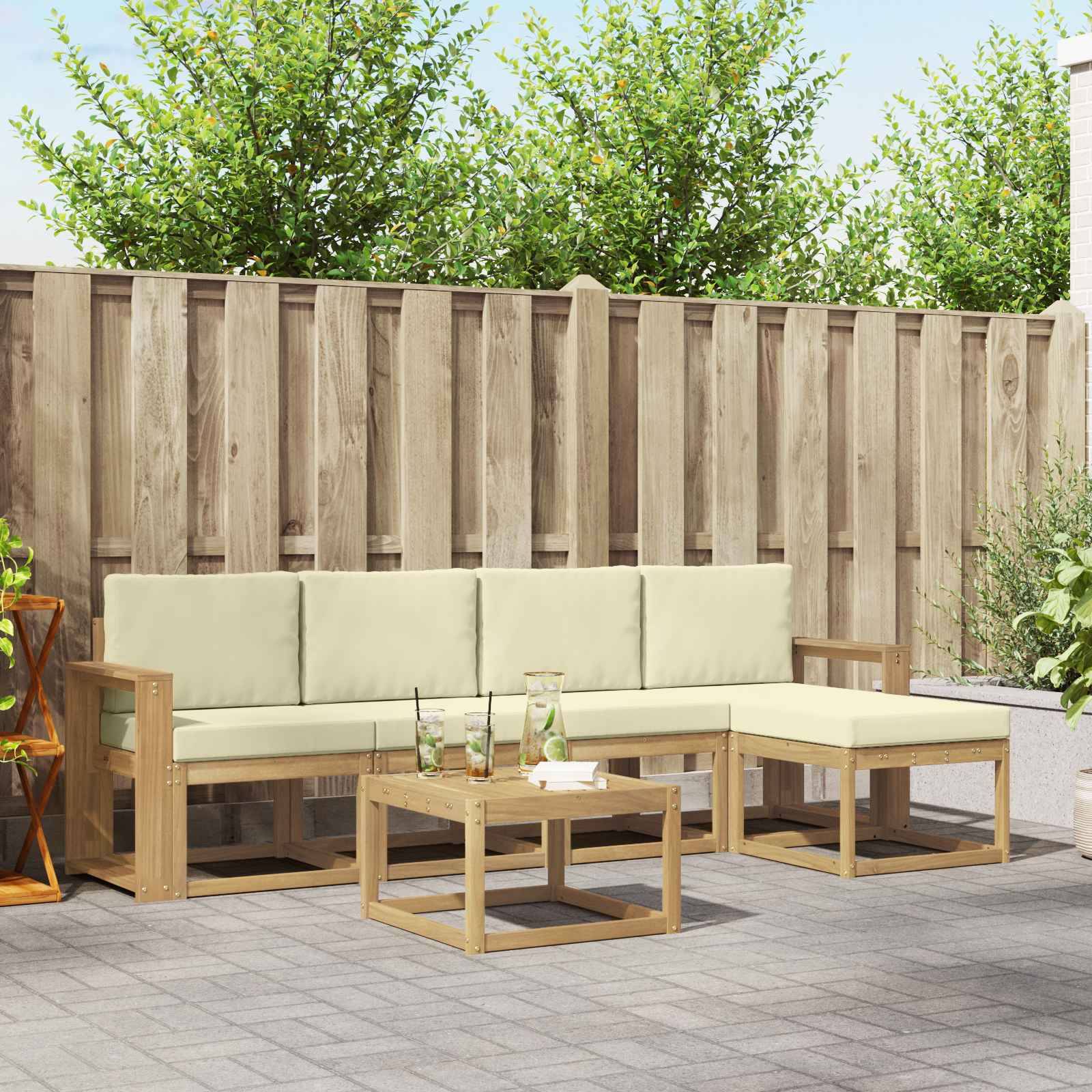 vidaXL Outdoor-Sofagarnitur mit Kissen 6 pcs Weiß und Creme