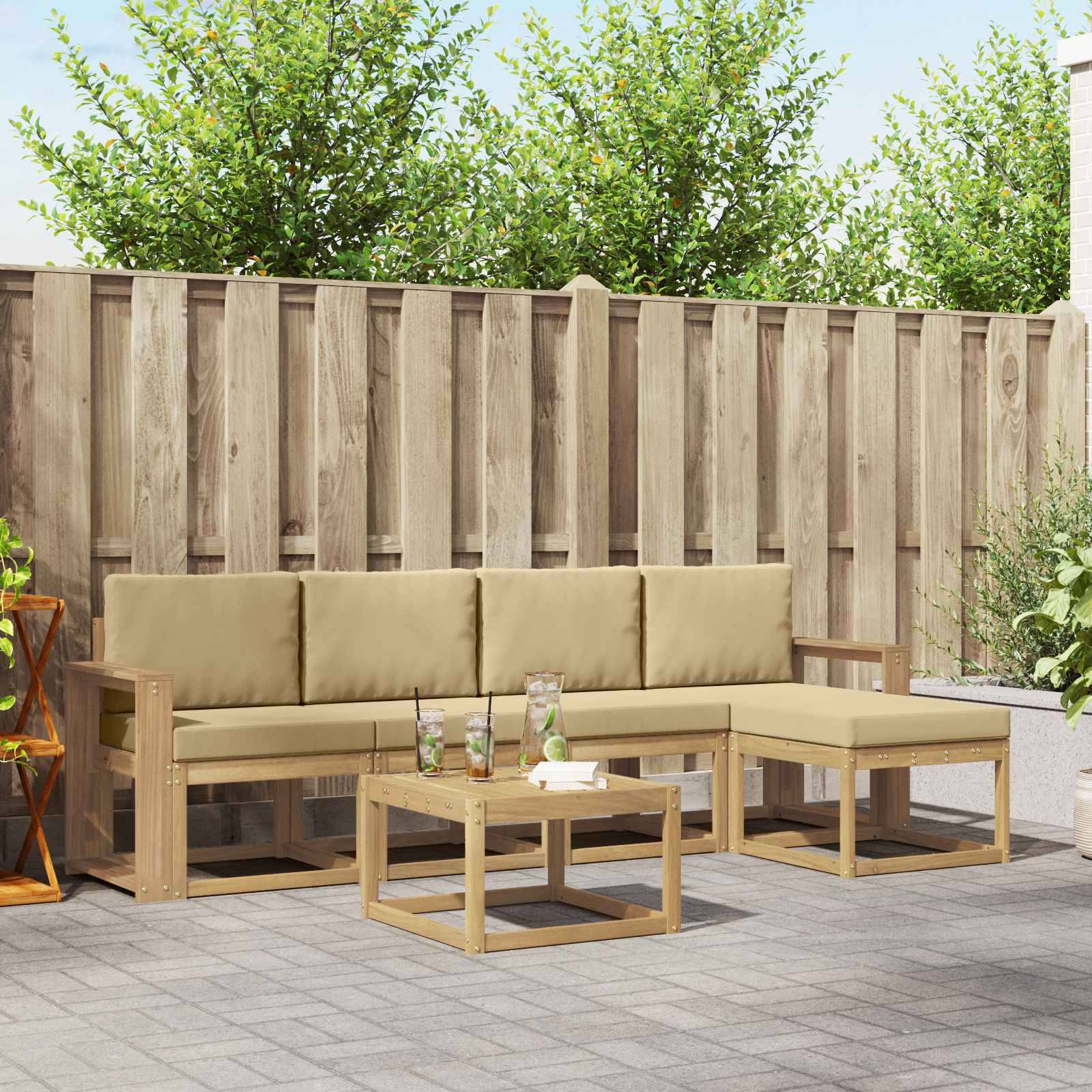vidaXL Outdoor-Sofagarnitur mit Kissen 6 pcs Weiß und Beige