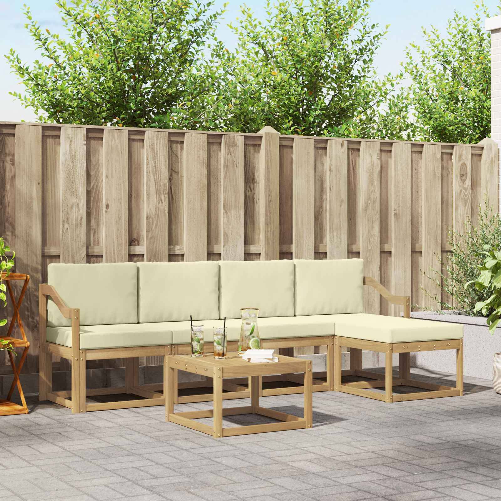 vidaXL Outdoor-Sofagarnitur mit Kissen 6 pcs Weiß und Creme