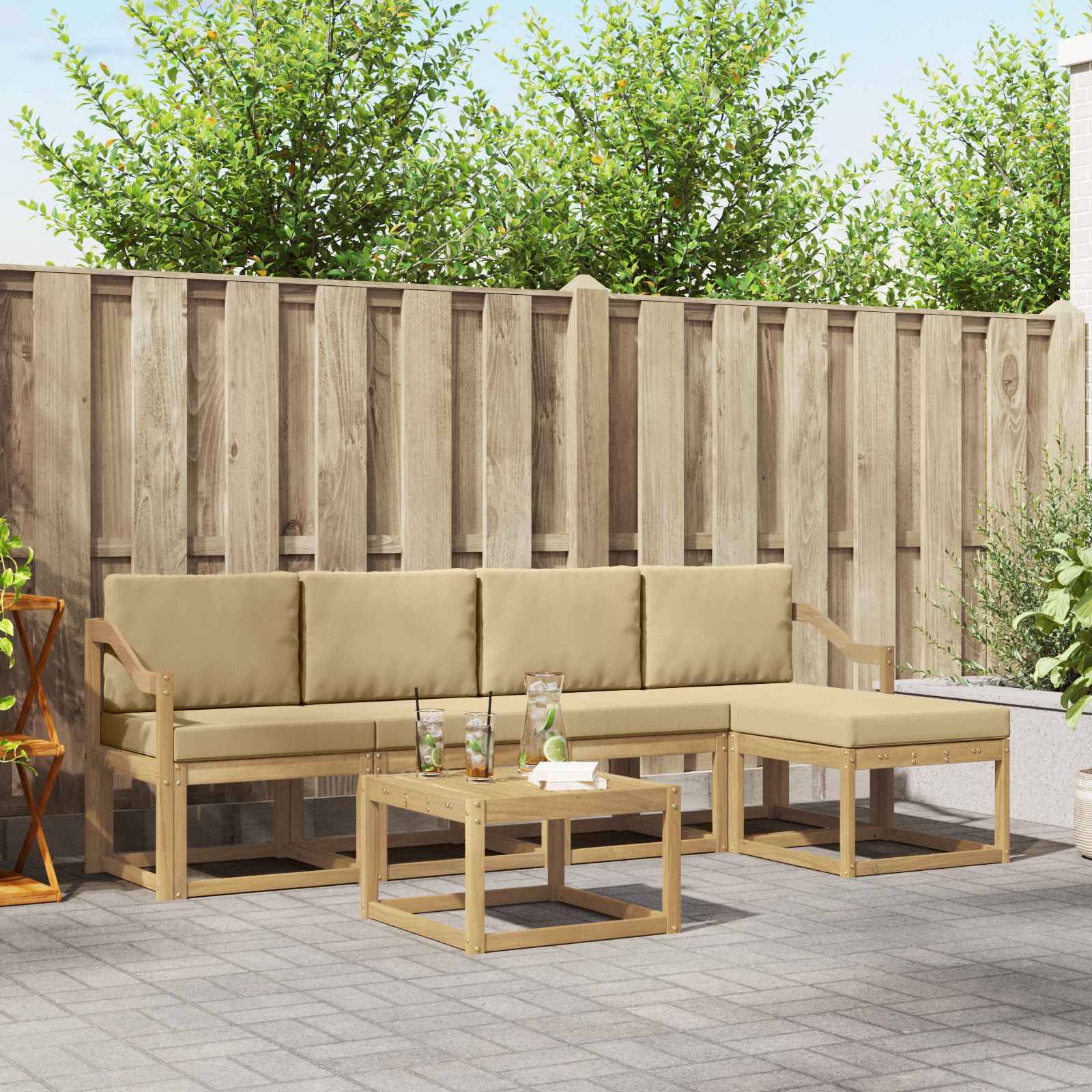vidaXL Outdoor-Sofagarnitur mit Kissen 6 pcs Weiß und Beige