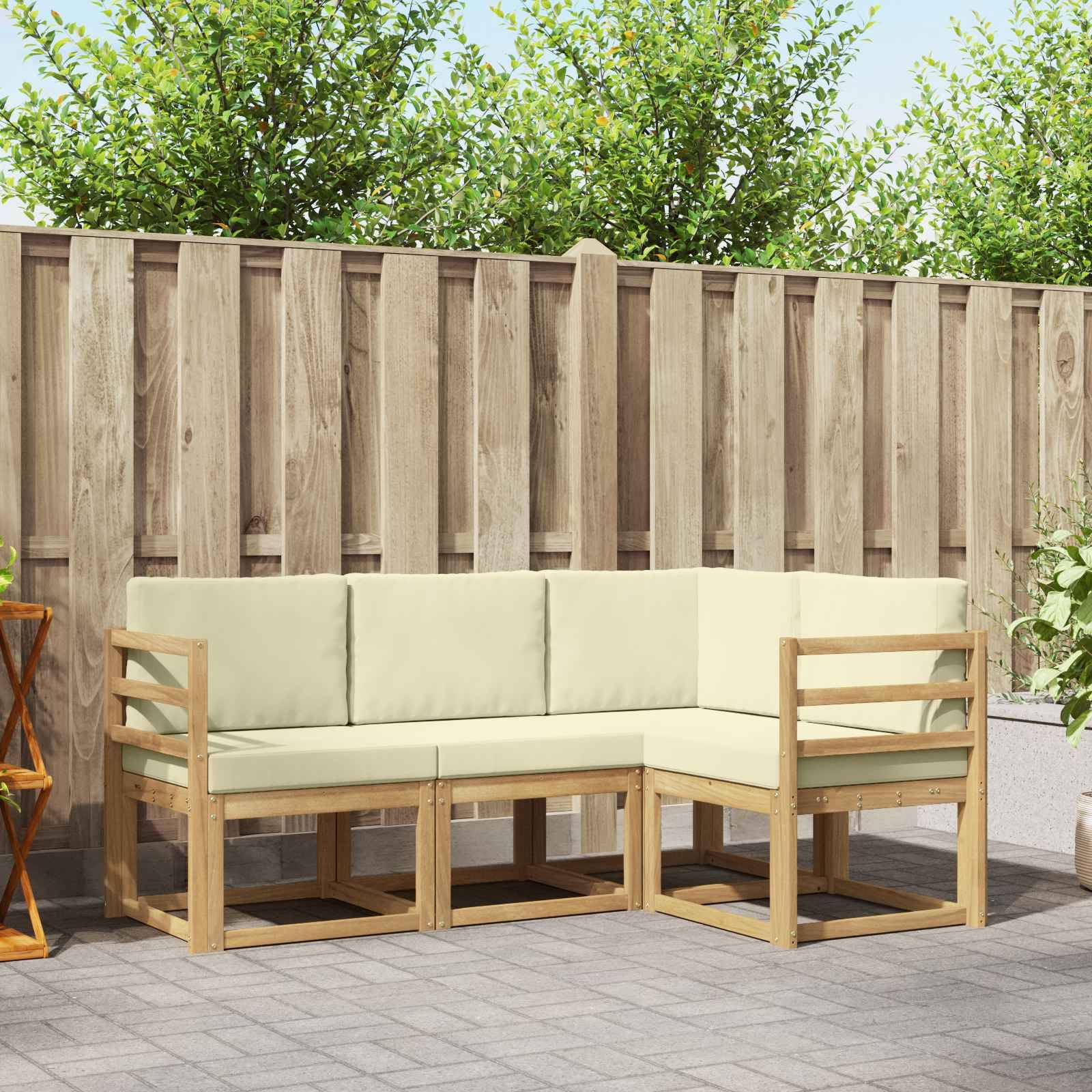 vidaXL Outdoor-Sofagarnitur mit Kissen 4 pcs Weiß und Creme