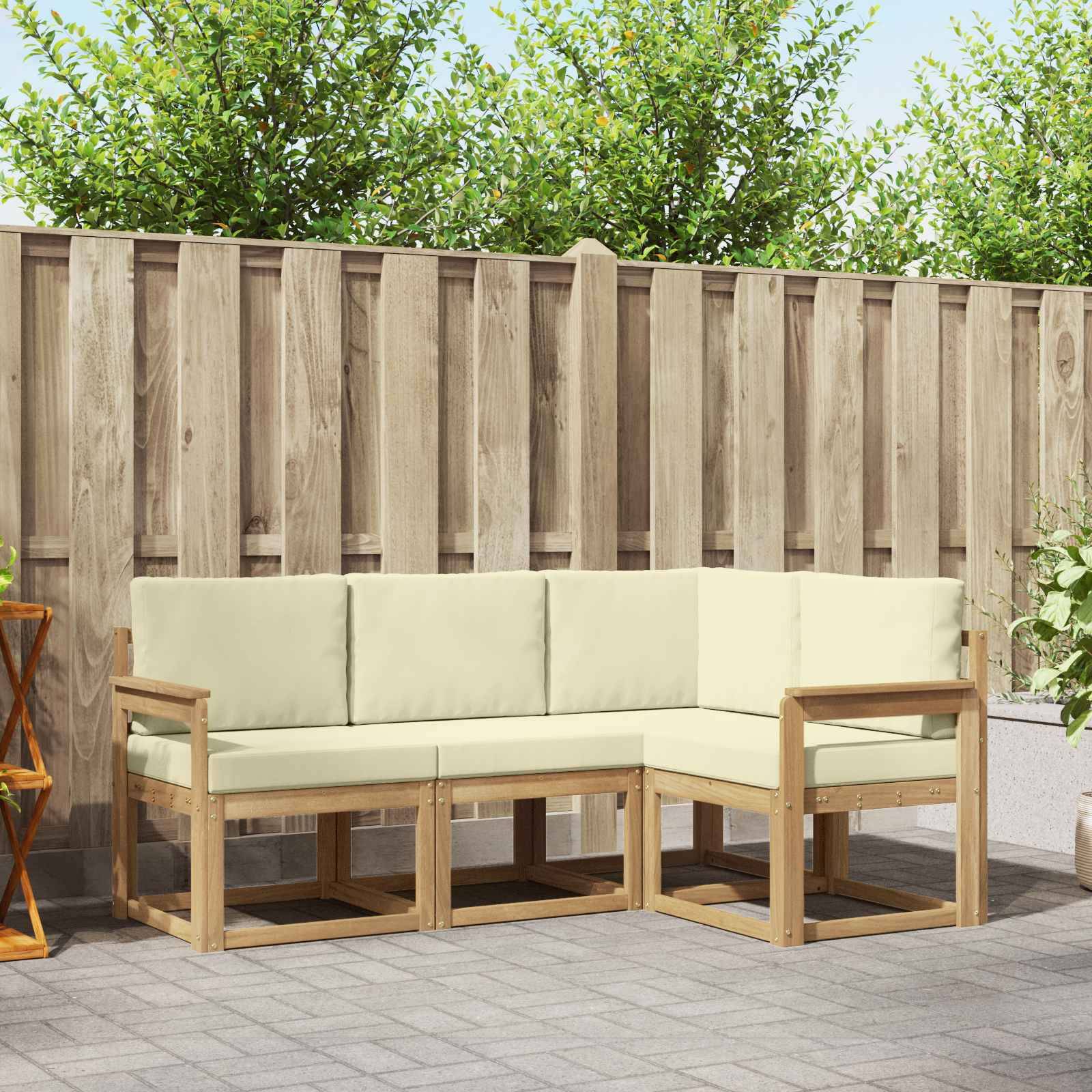 vidaXL Outdoor-Sofagarnitur mit Kissen 4 pcs Weiß und Creme