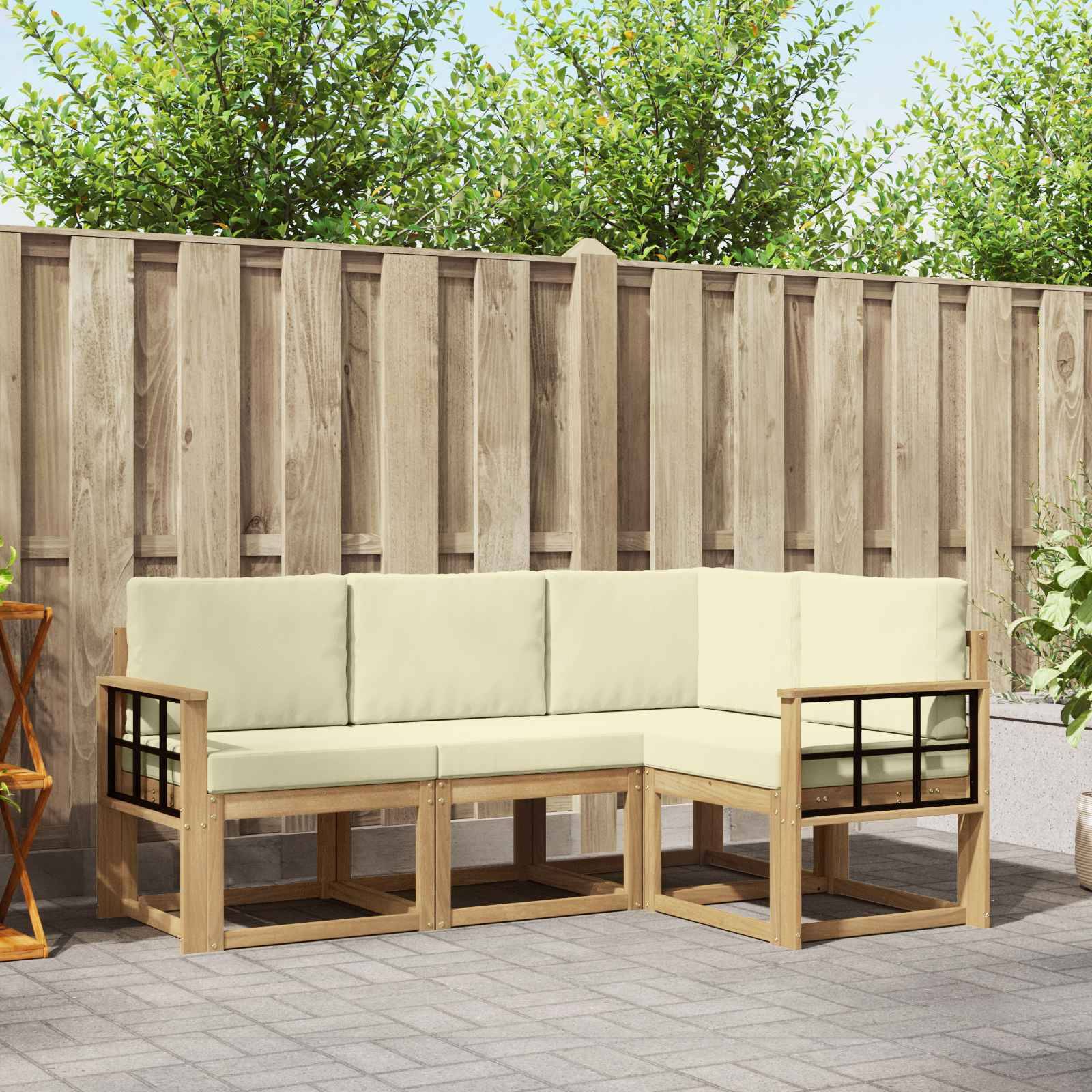 vidaXL Outdoor-Sofagarnitur mit Kissen 4 pcs Weiß und Creme
