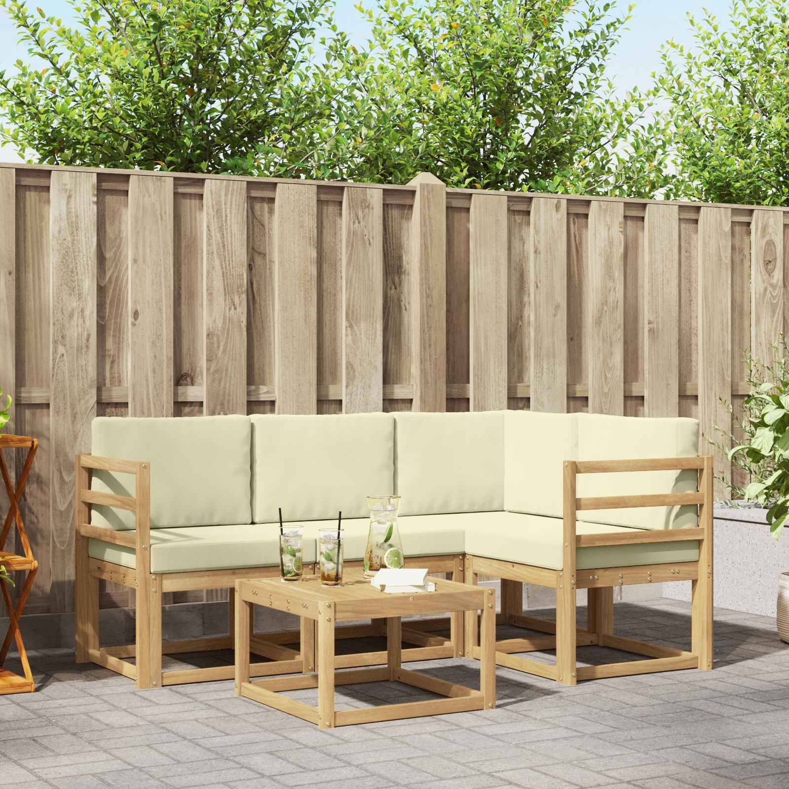 vidaXL Outdoor-Sofagarnitur mit Kissen 5 pcs Weiß und Creme