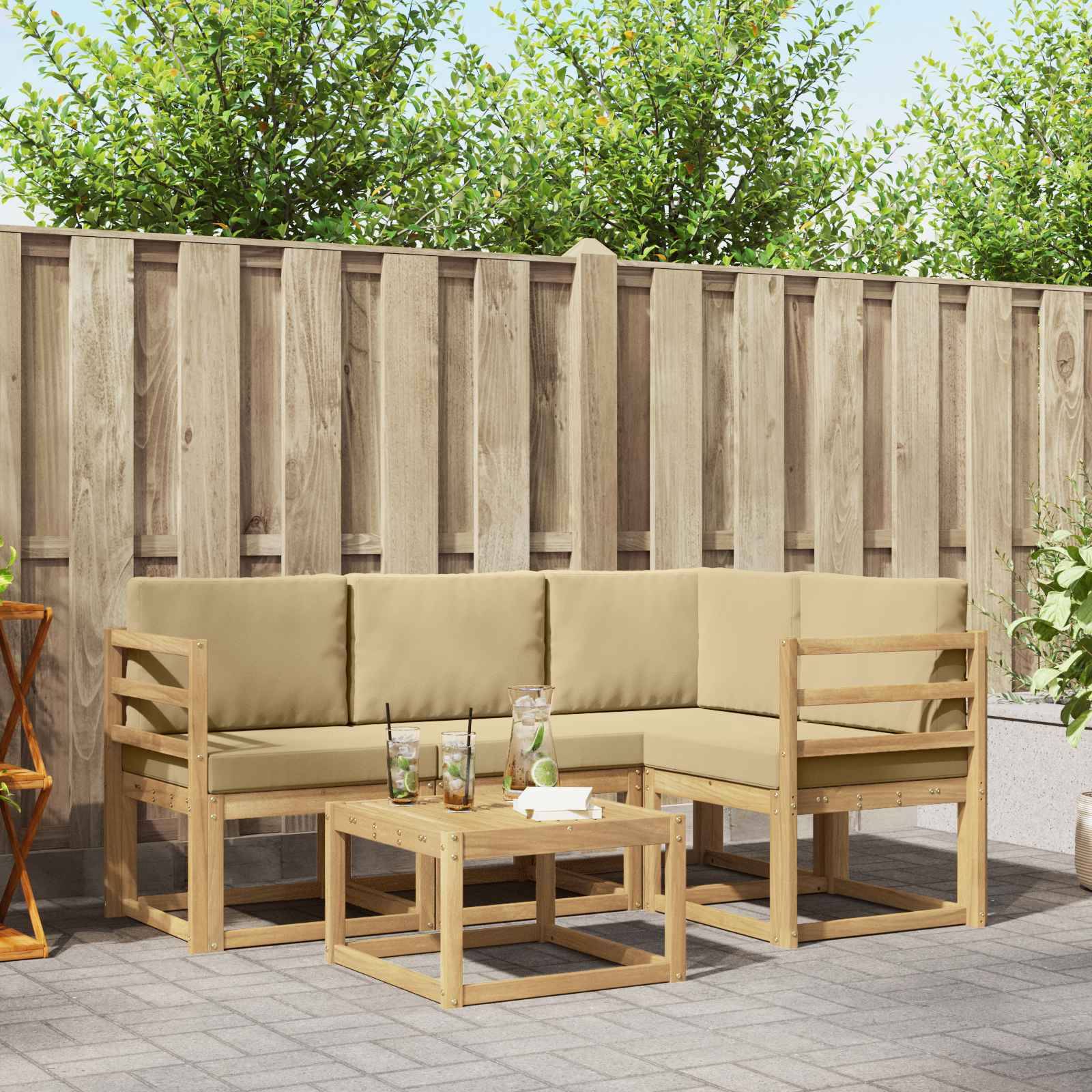 vidaXL Outdoor-Sofagarnitur mit Kissen 5 pcs Weiß und Beige