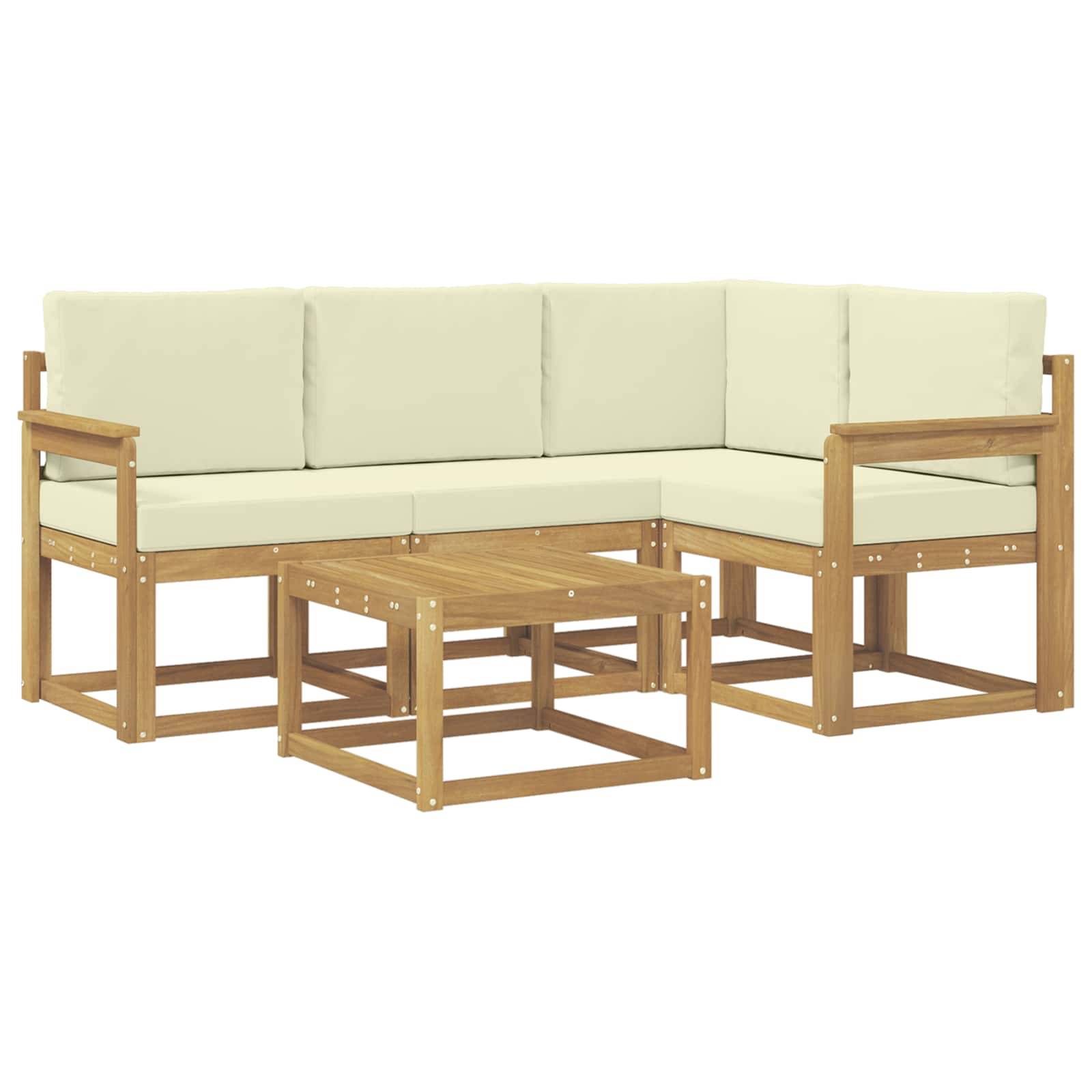 vidaXL Outdoor-Sofagarnitur mit Kissen 5 pcs Weiß und Creme