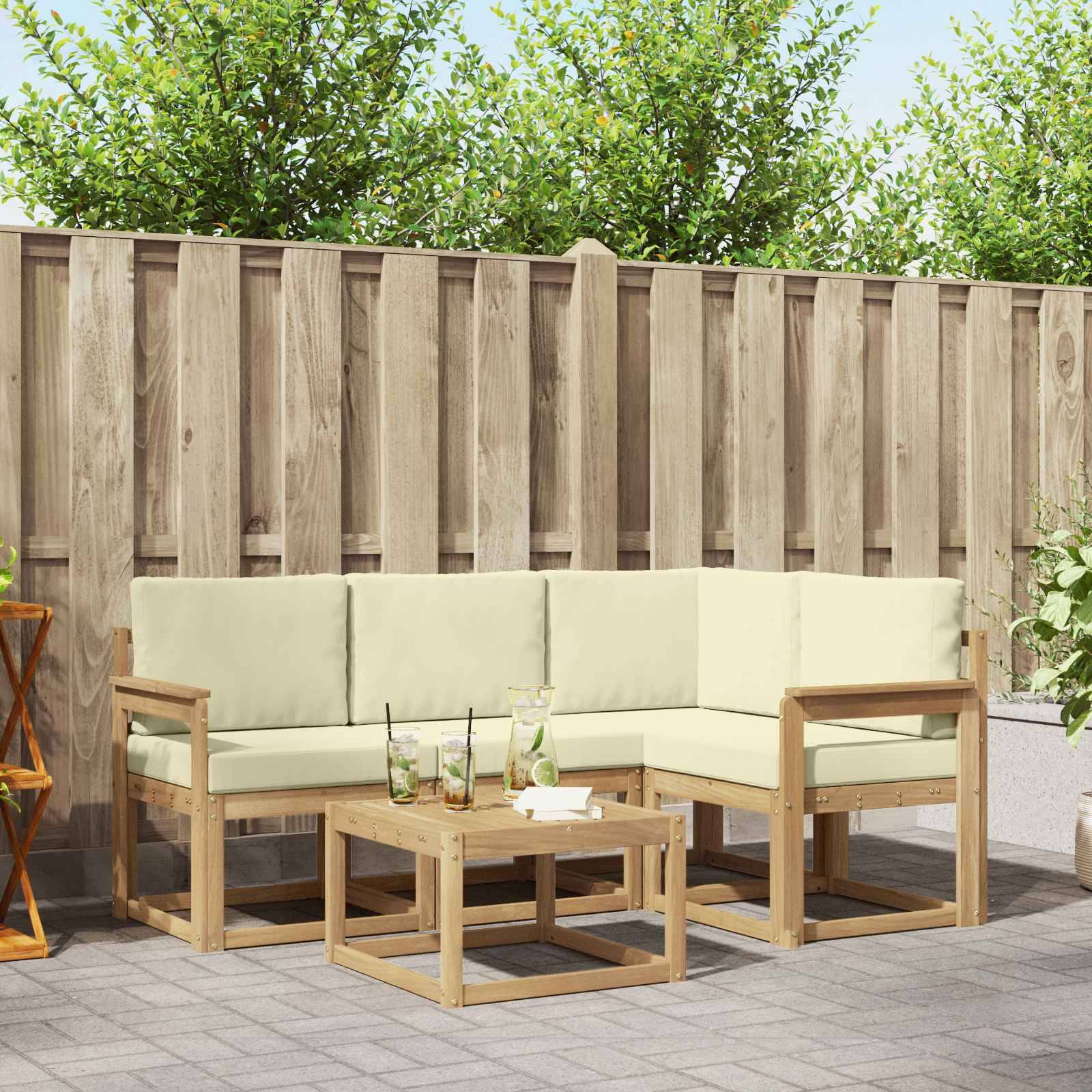 vidaXL Outdoor-Sofagarnitur mit Kissen 5 pcs Weiß und Creme