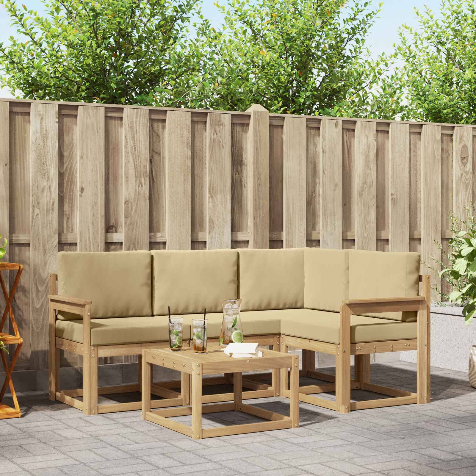 vidaXL Outdoor-Sofagarnitur mit Kissen 5 pcs Weiß und Beige
