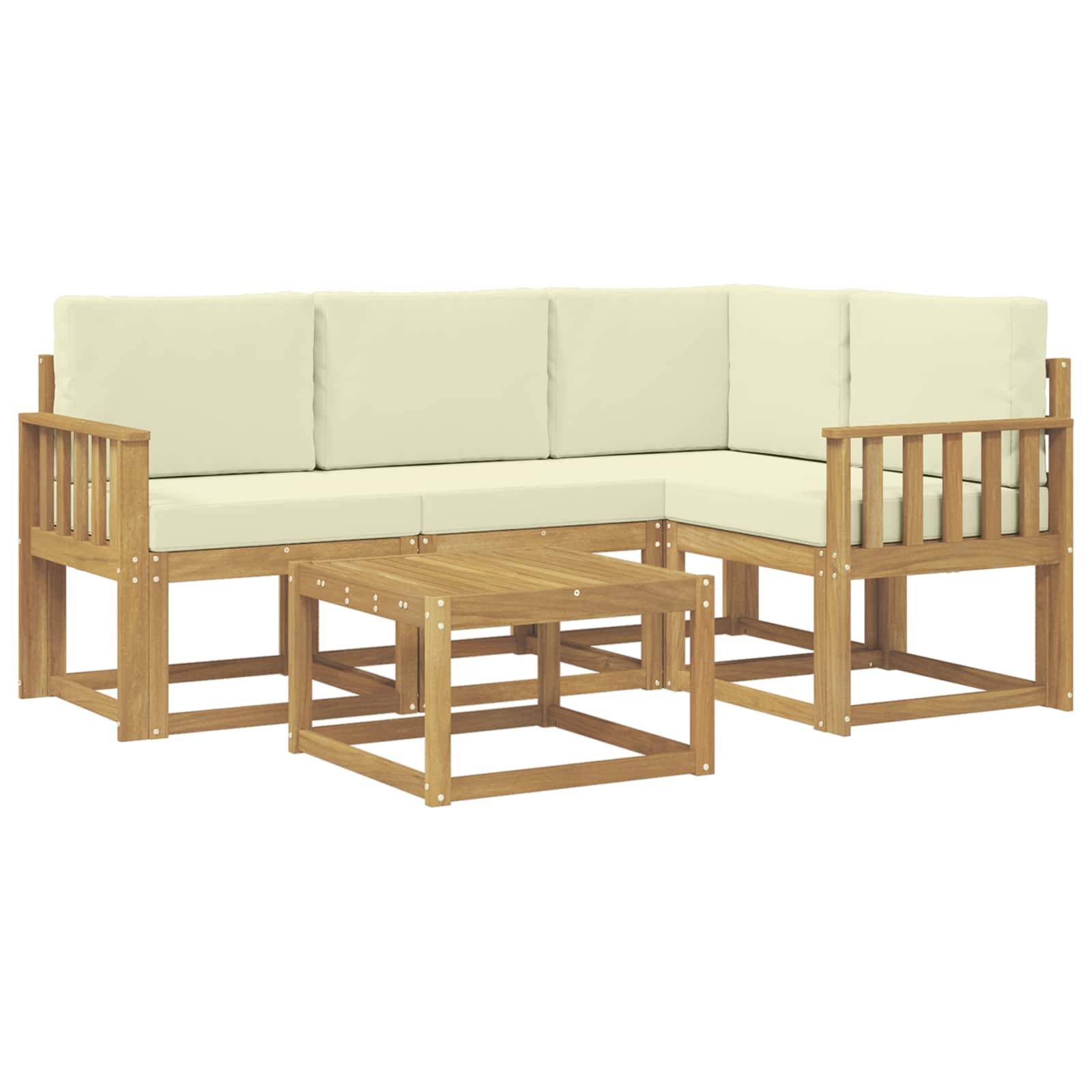 vidaXL Outdoor-Sofagarnitur mit Kissen 5 pcs Weiß und Creme