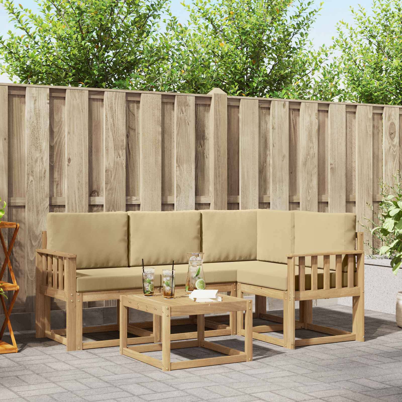 vidaXL Outdoor-Sofagarnitur mit Kissen 5 pcs Weiß und Beige