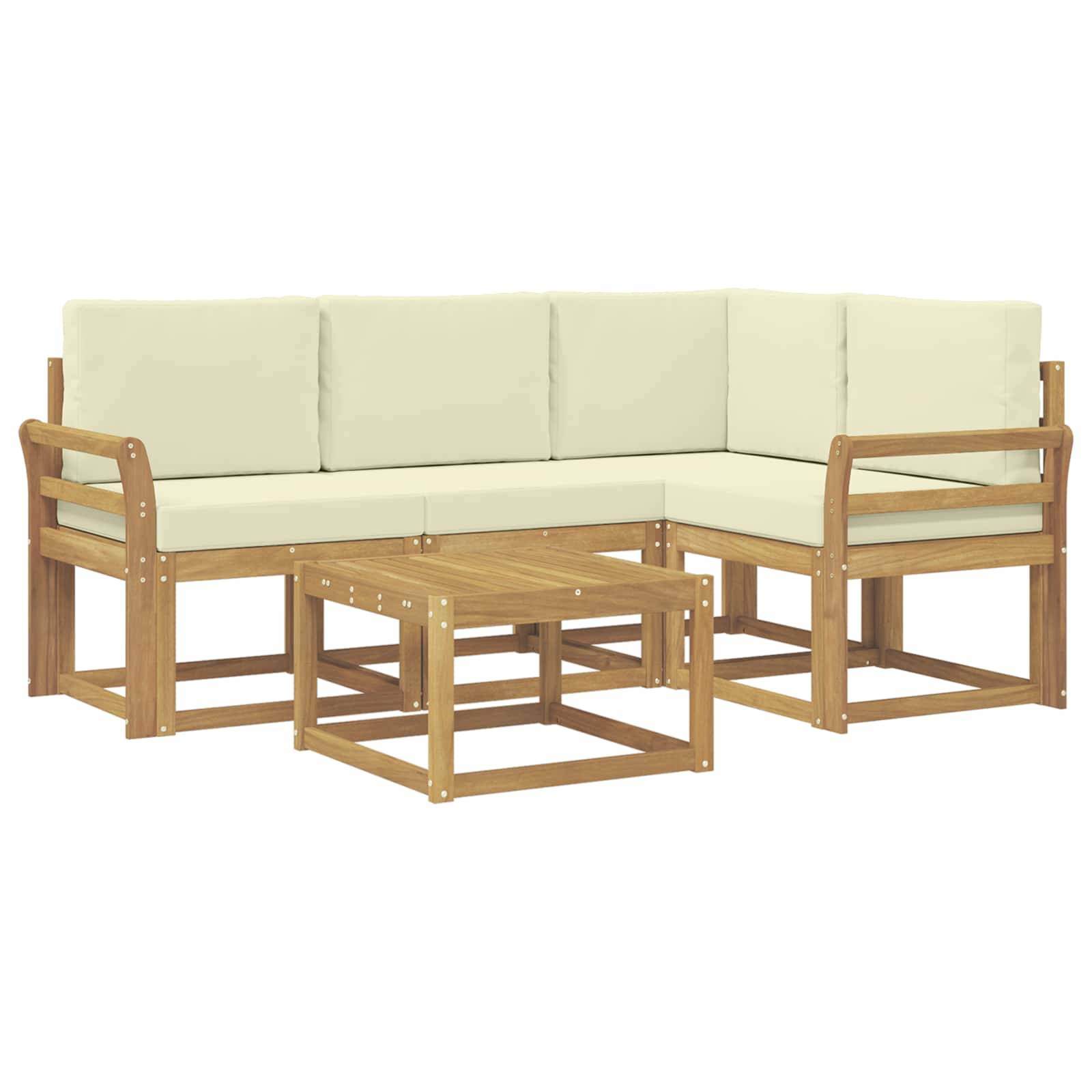 vidaXL Outdoor-Sofagarnitur mit Kissen 5 pcs Weiß und Creme