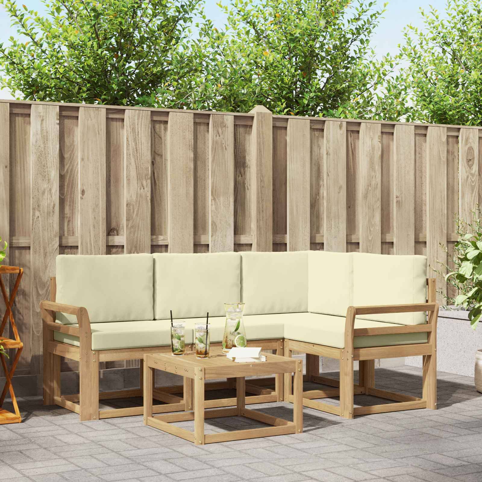 vidaXL Outdoor-Sofagarnitur mit Kissen 5 pcs Weiß und Creme