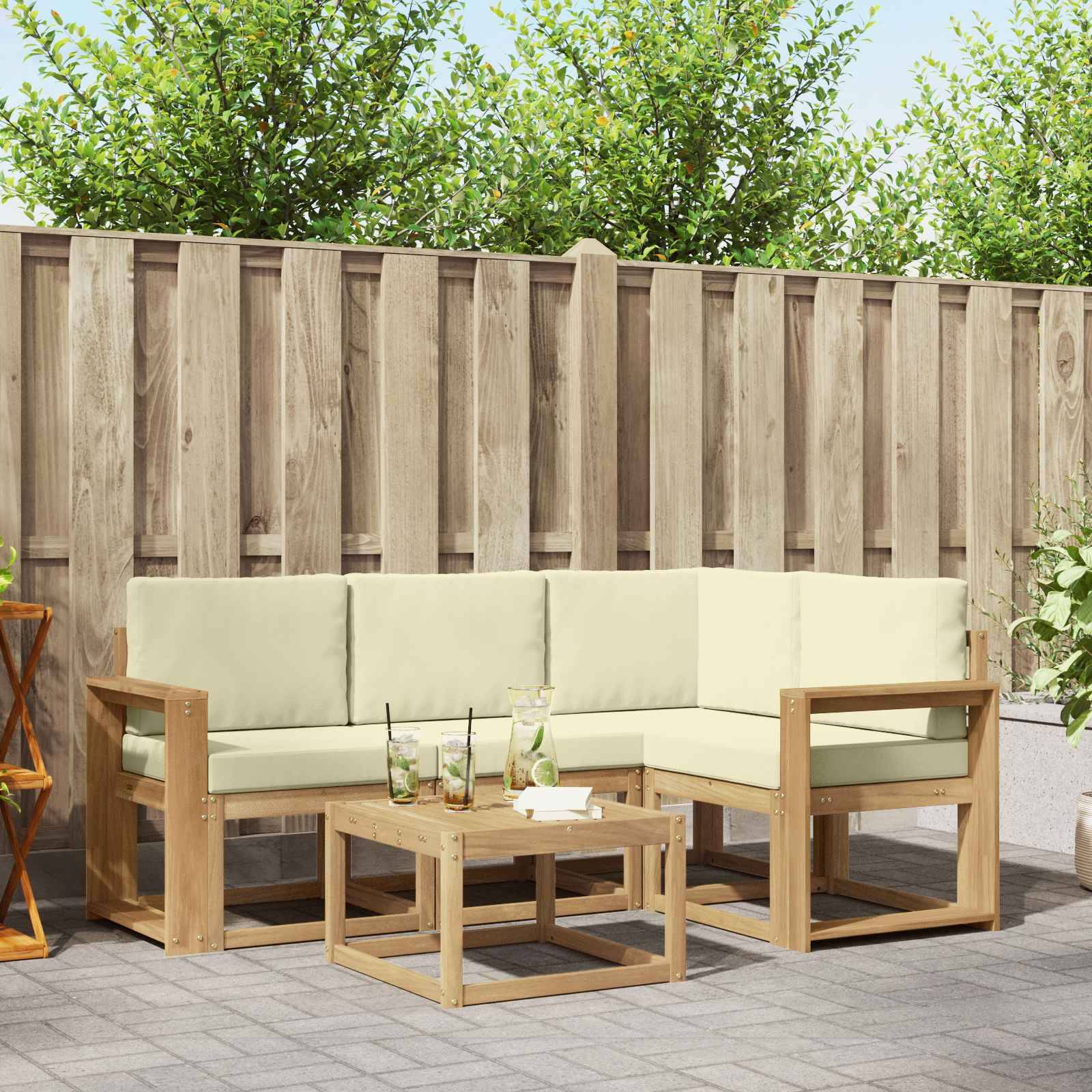 vidaXL Outdoor-Sofagarnitur mit Kissen 5 pcs Weiß und Creme
