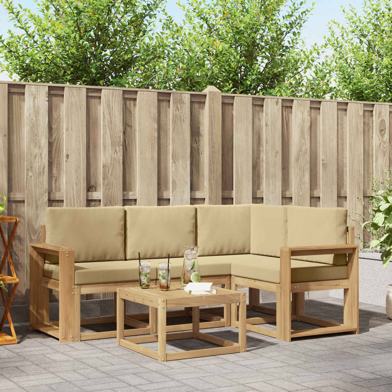 vidaXL Outdoor-Sofagarnitur mit Kissen 5 pcs Weiß und Beige
