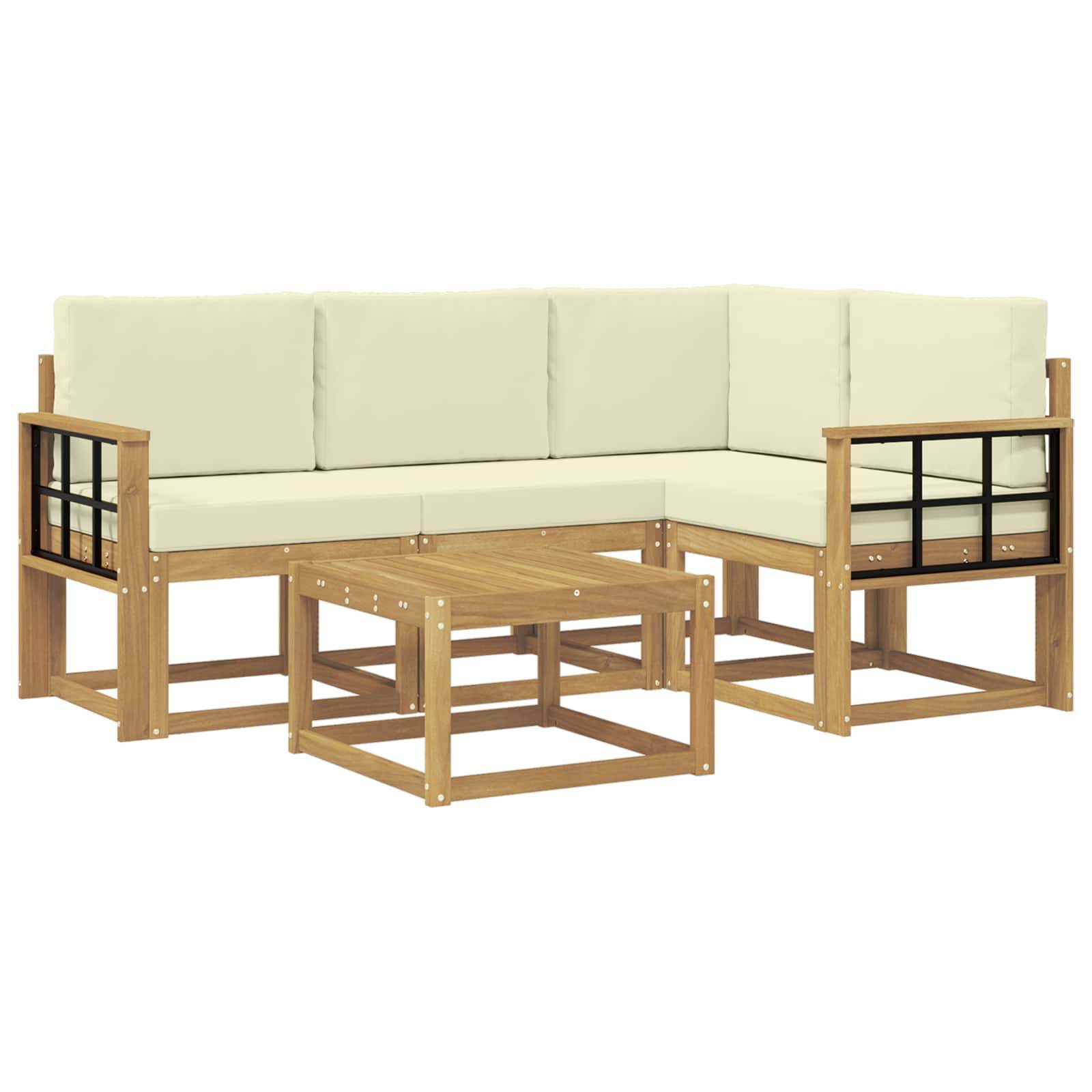 vidaXL Outdoor-Sofagarnitur mit Kissen 5 pcs Weiß und Creme