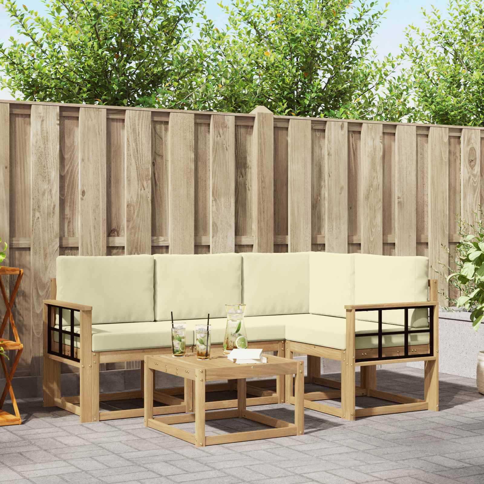vidaXL Outdoor-Sofagarnitur mit Kissen 5 pcs Weiß und Creme