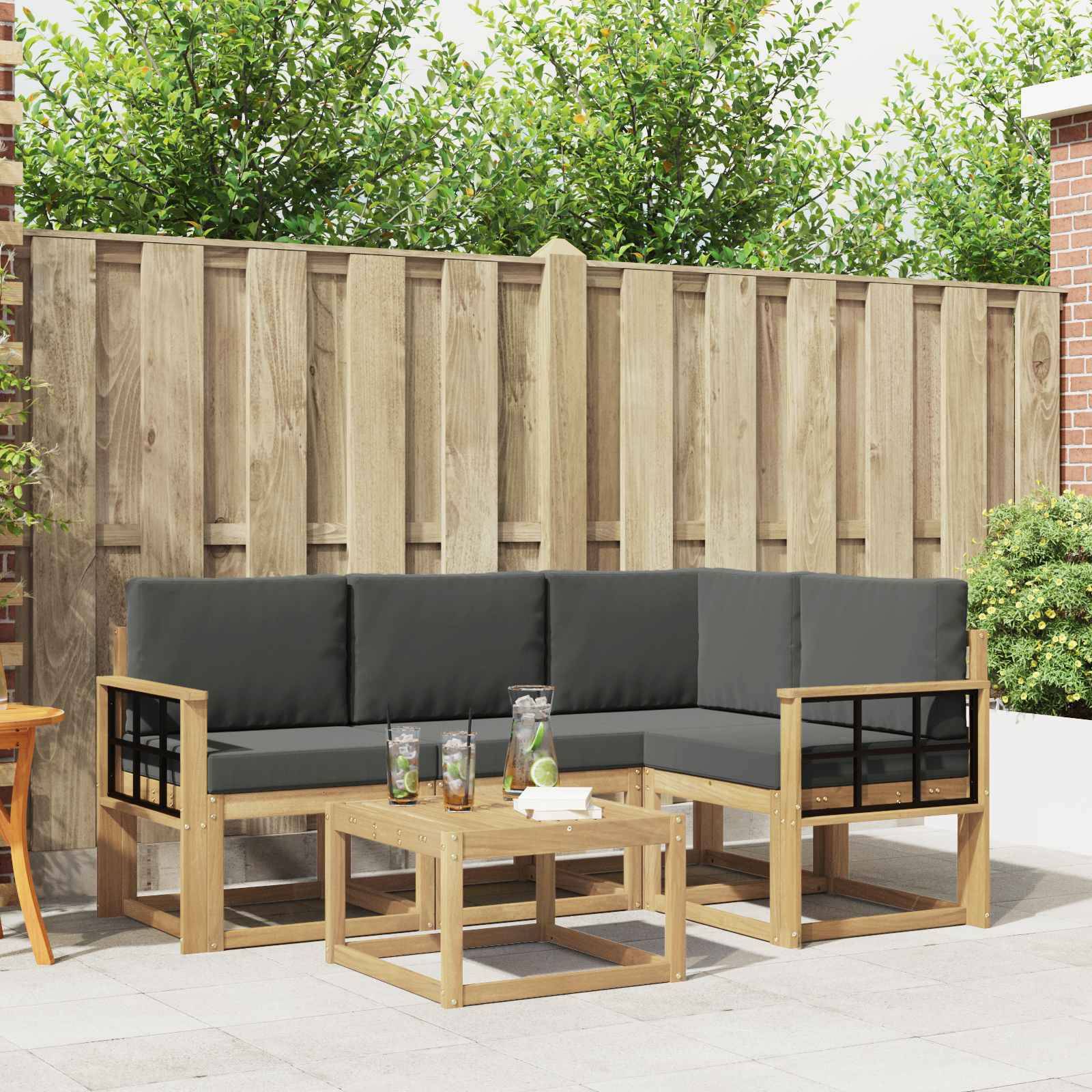 vidaXL Outdoor-Sofagarnitur mit Kissen 5 pcs Weiß und Anthrazit