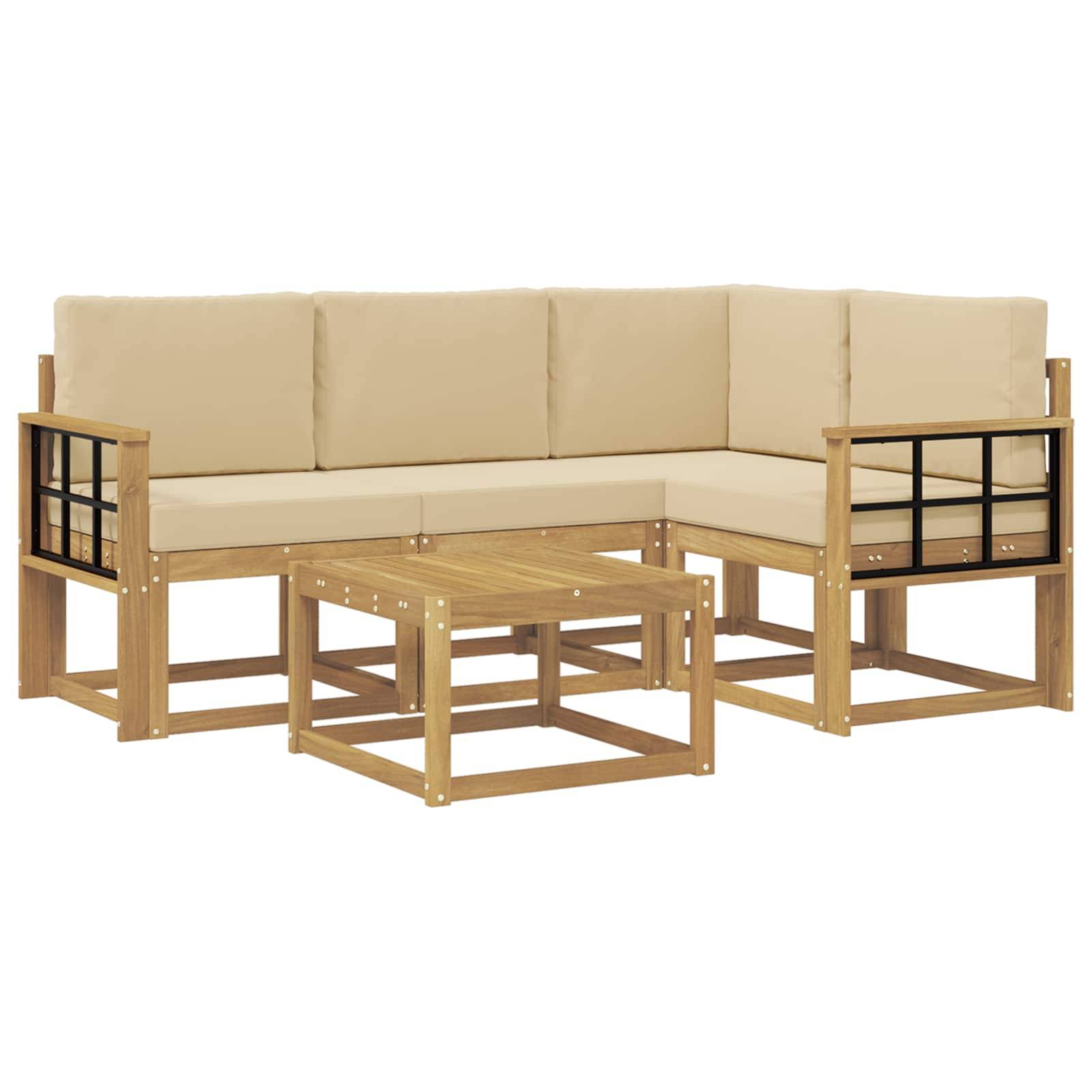 vidaXL Outdoor-Sofagarnitur mit Kissen 5 pcs Weiß und Beige