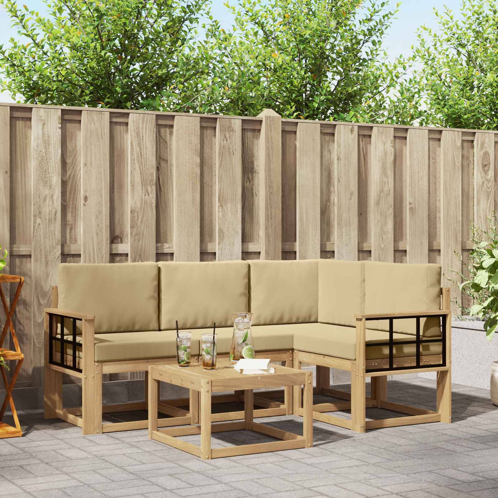 vidaXL Outdoor-Sofagarnitur mit Kissen 5 pcs Weiß und Beige