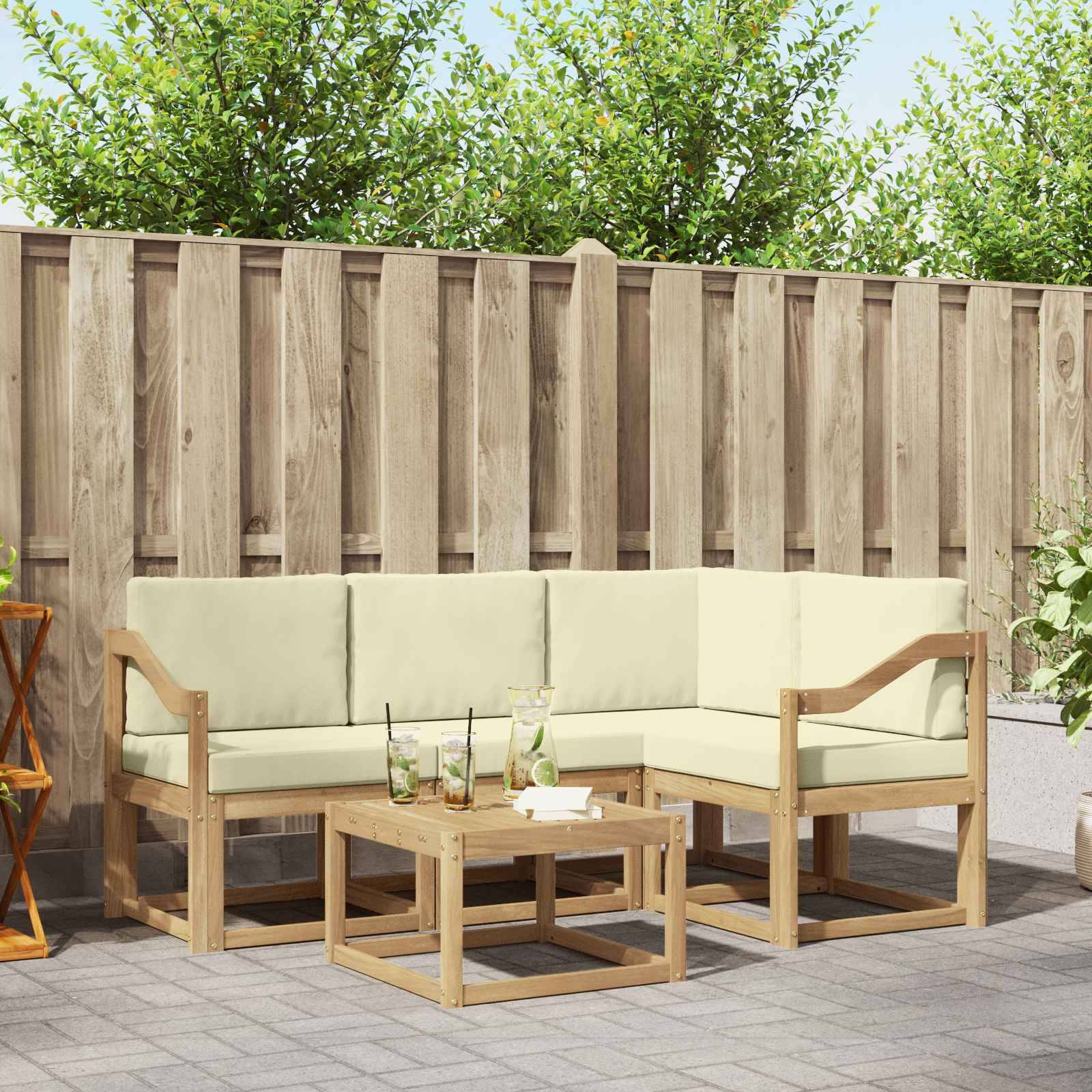 vidaXL Outdoor-Sofagarnitur mit Kissen 5 pcs Weiß und Creme