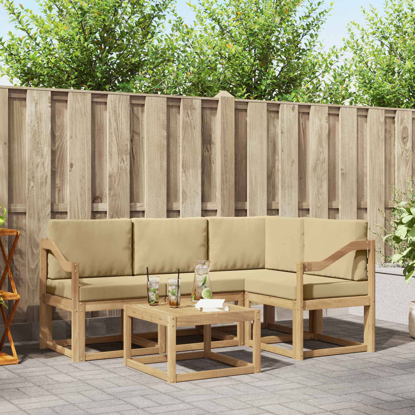 vidaXL Outdoor-Sofagarnitur mit Kissen 5 pcs Weiß und Beige