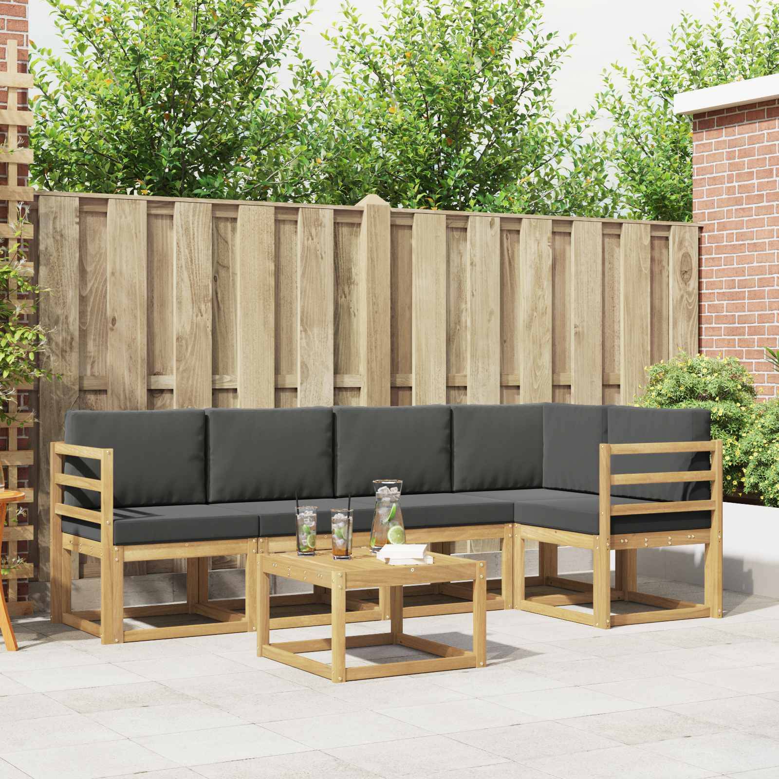 vidaXL Outdoor-Sofagarnitur 6 pcs Weiß und Anthrazit Massivholz Akazie
