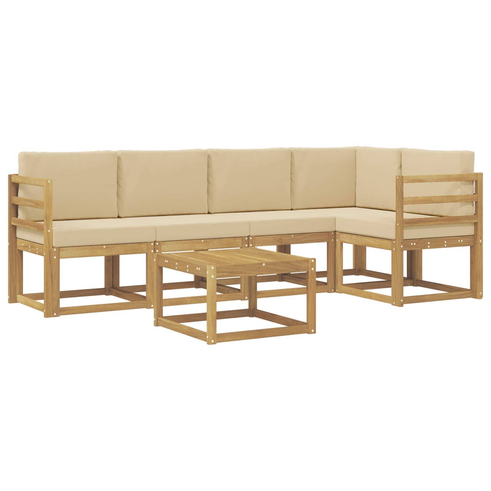 vidaXL Outdoor-Sofagarnitur 6 pcs Weiß und Beige Massivholz Akazie