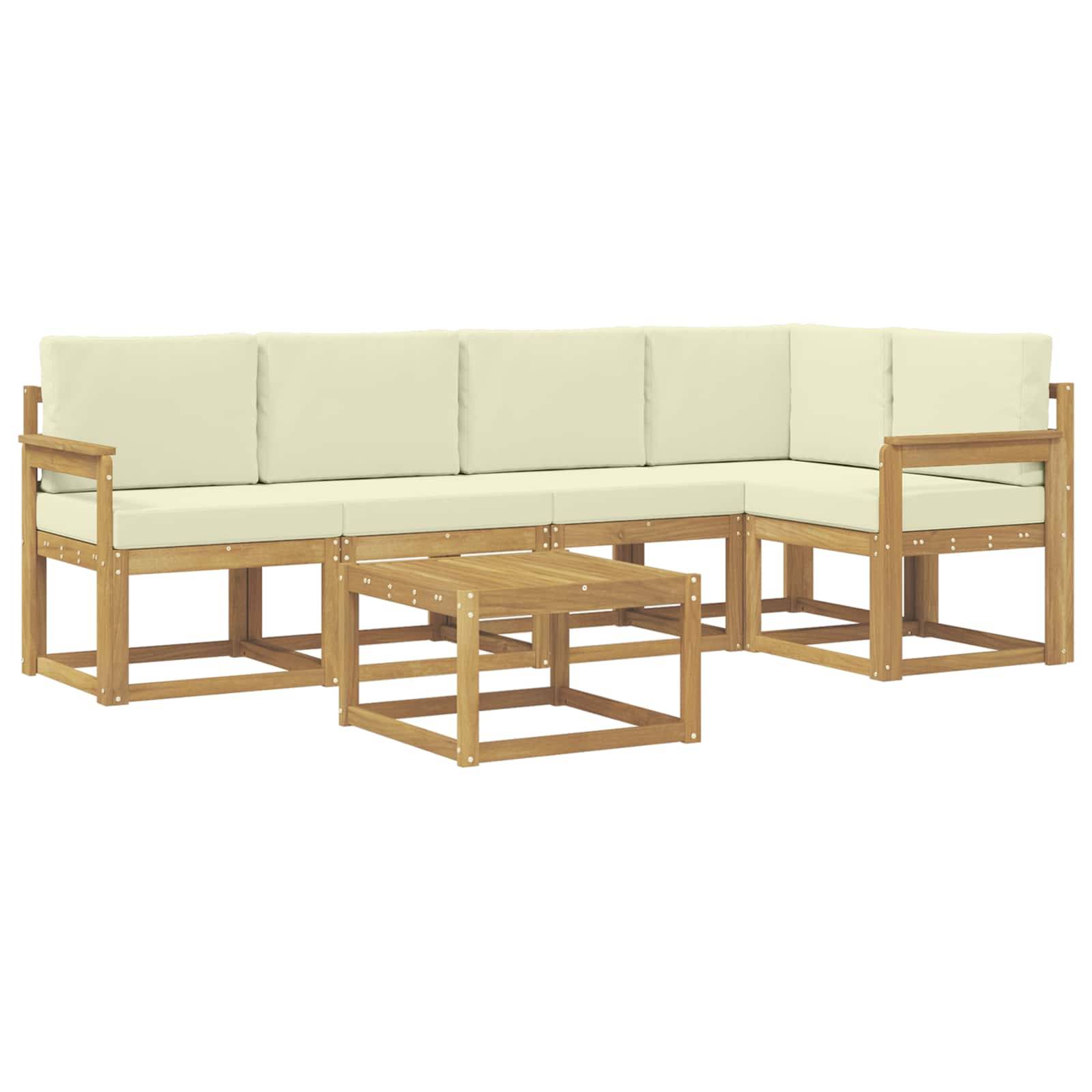 vidaXL Outdoor-Sofagarnitur 6 pcs Weiß und Creme Massivholz Akazie