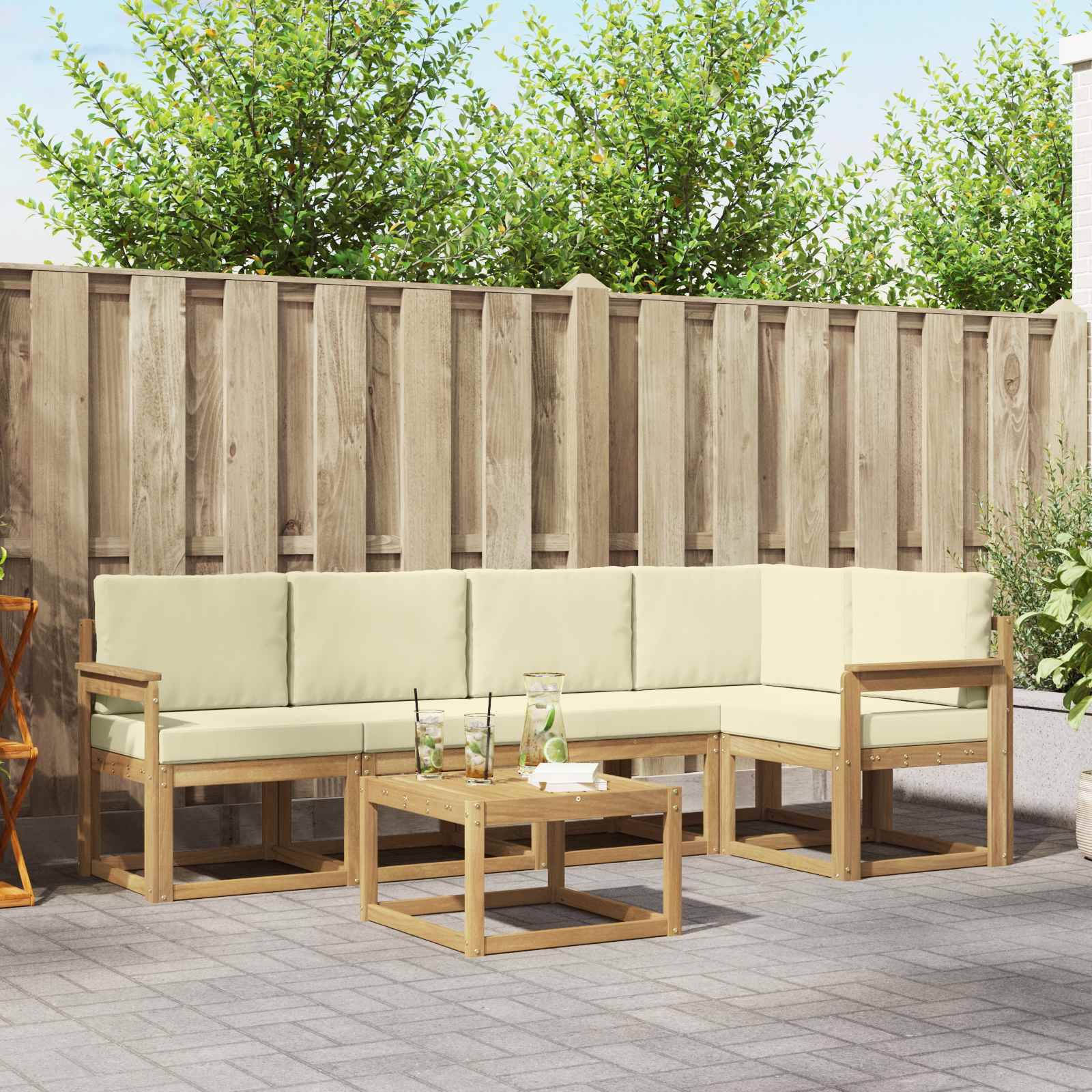 vidaXL Outdoor-Sofagarnitur 6 pcs Weiß und Creme Massivholz Akazie