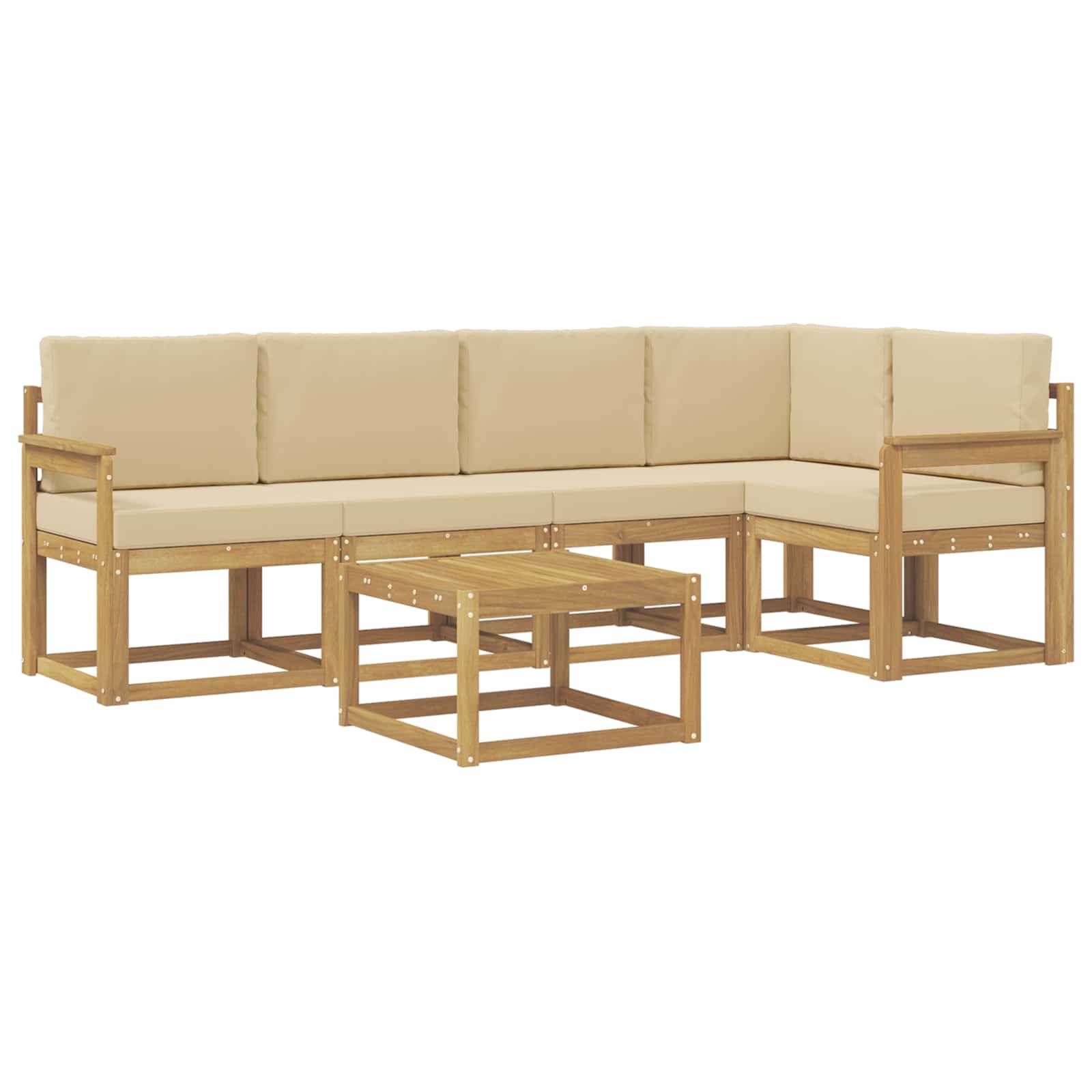 vidaXL Outdoor-Sofagarnitur 6 pcs Weiß und Beige Massivholz Akazie